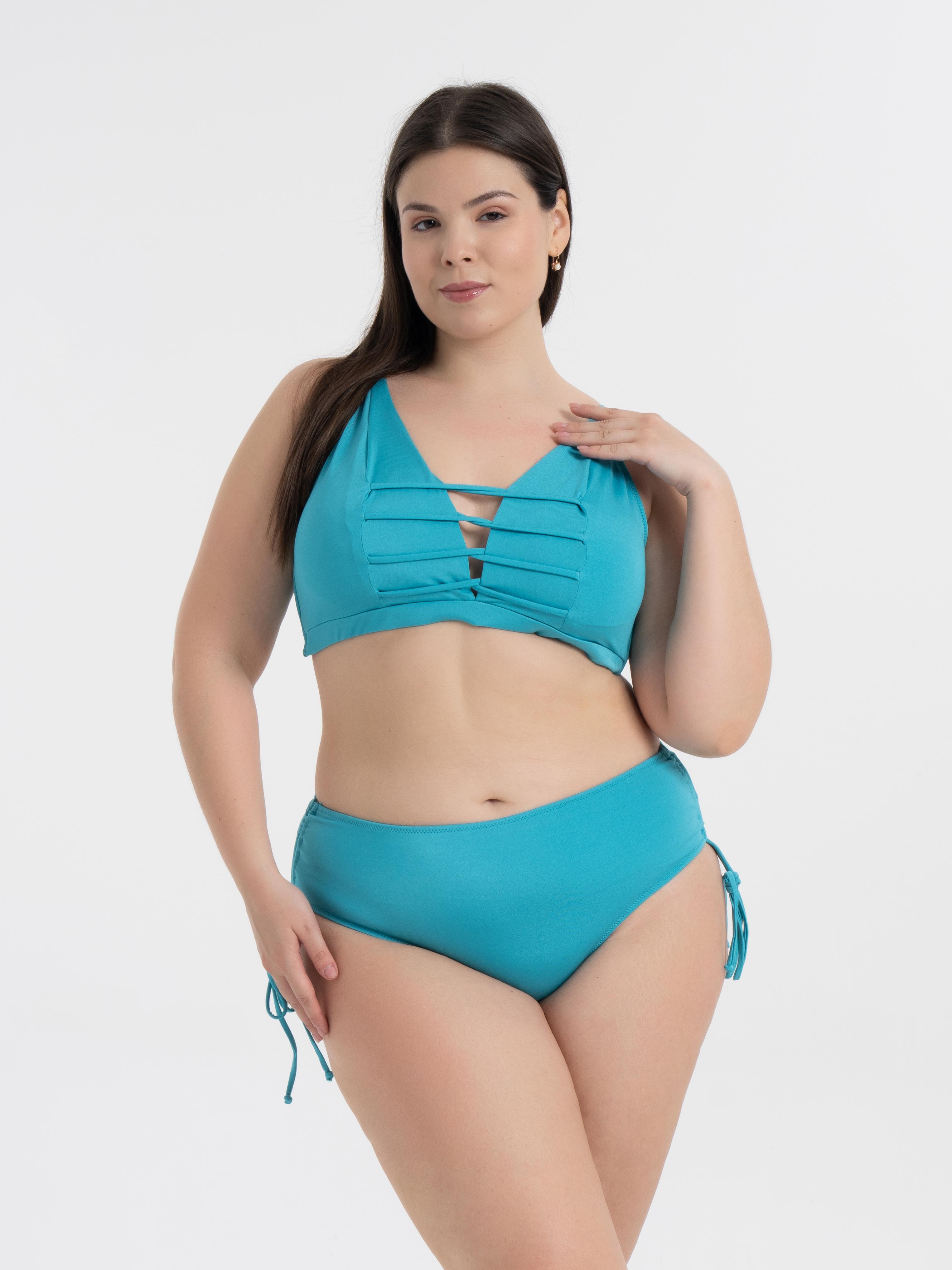 AQUAVİVA Kadın Turkuaz Büyük Beden Venezıa Toparlayıcı Çapraz İpli Dekolte Bikini Takımı