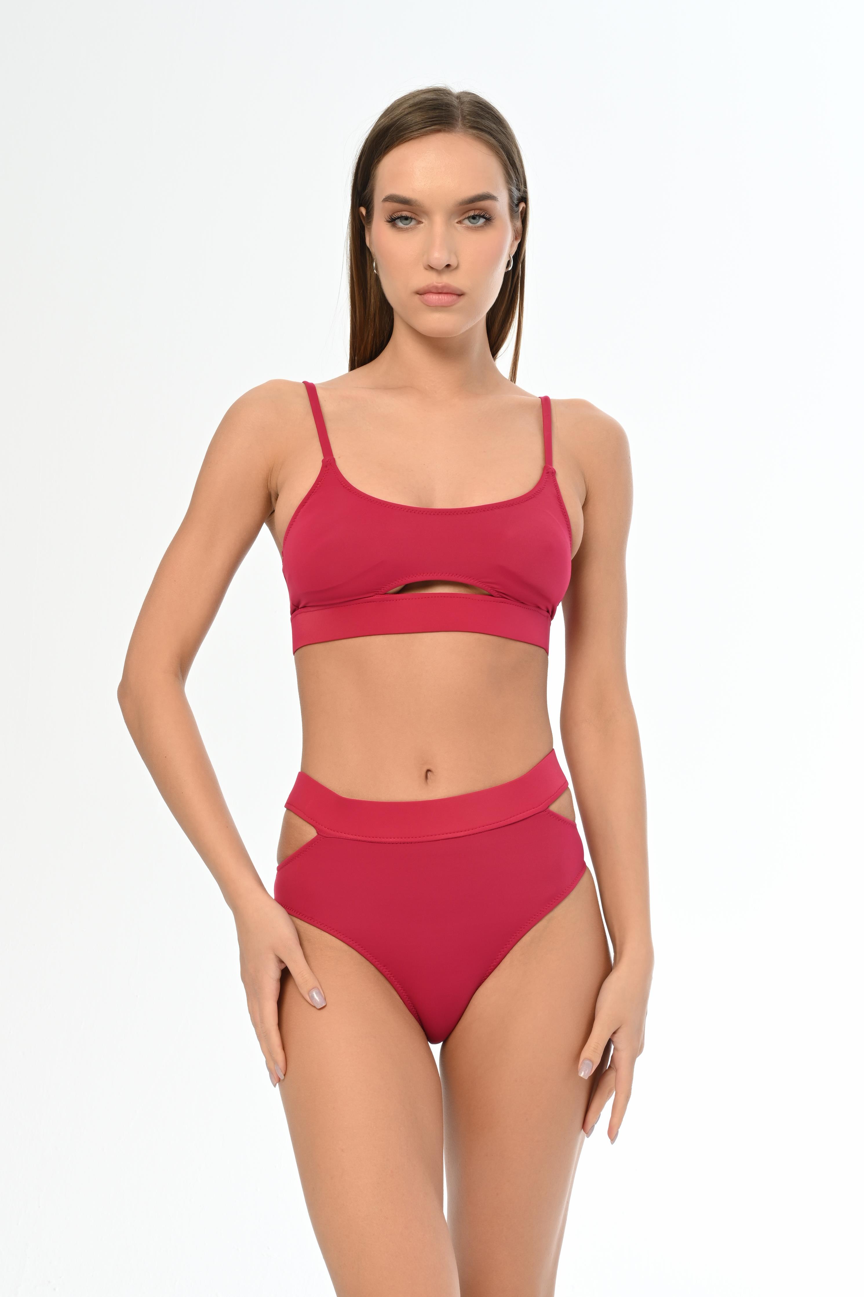 AQUAVİVA Kadın Vişne Ayar Askılı Theodora Dekolte Bikini Takımı