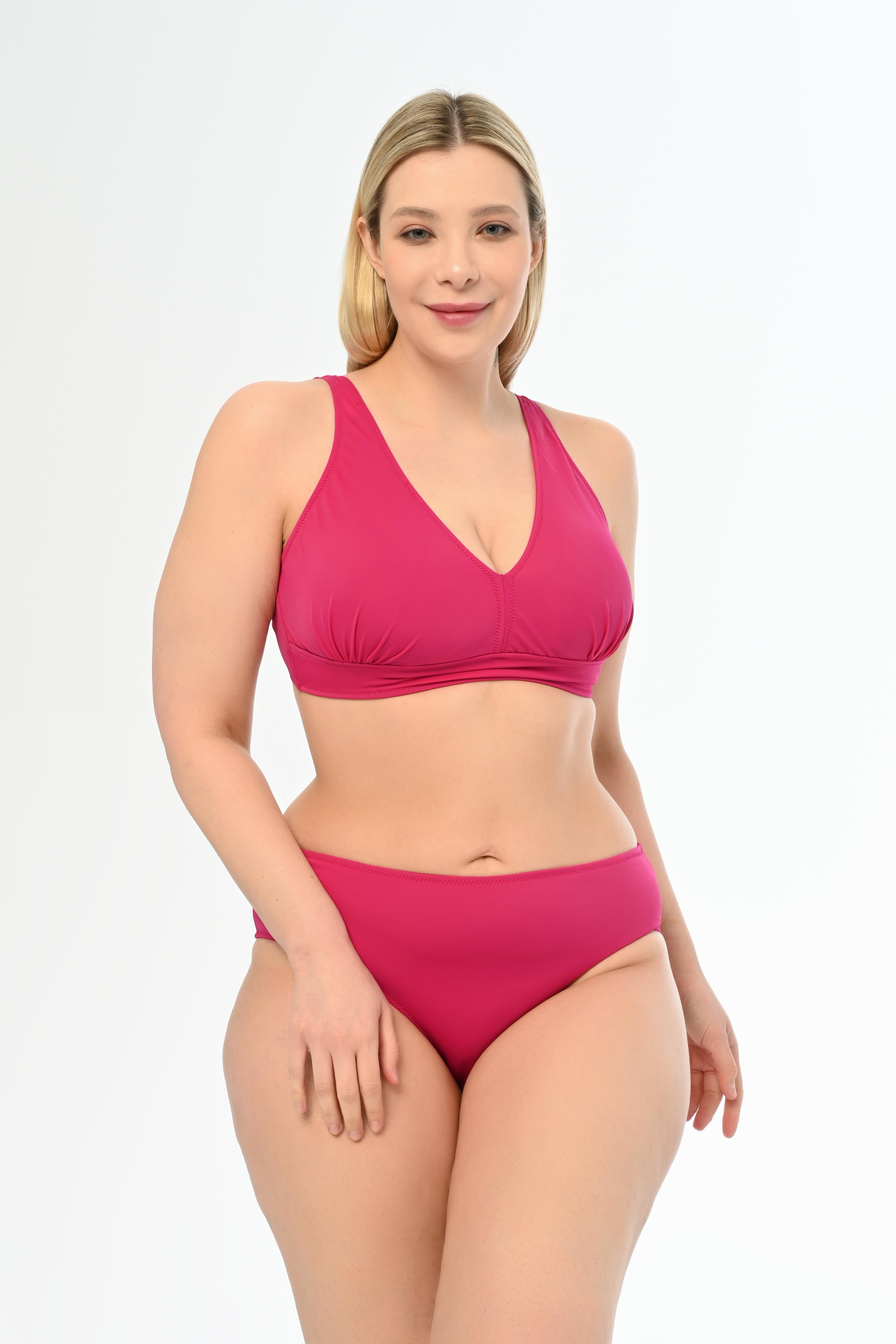 AQUAVİVA Kadın Vişne Büyük Beden Üçgen Toparlayıcı Yüksek Bel Bikini Takımı