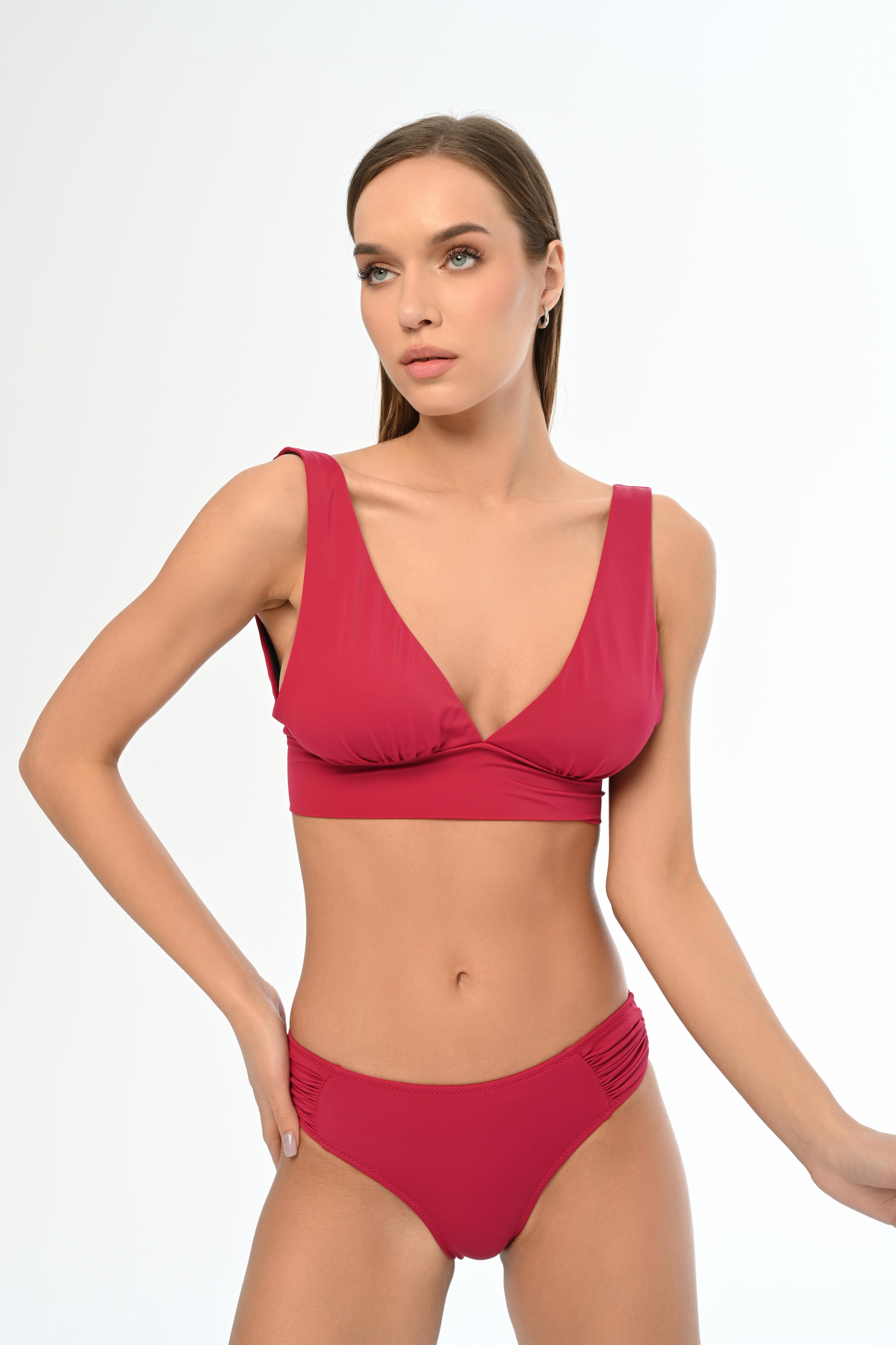 AQUAVİVA Kadın Vişne Sırt Bağcıklı Bralet Bikini Takımı