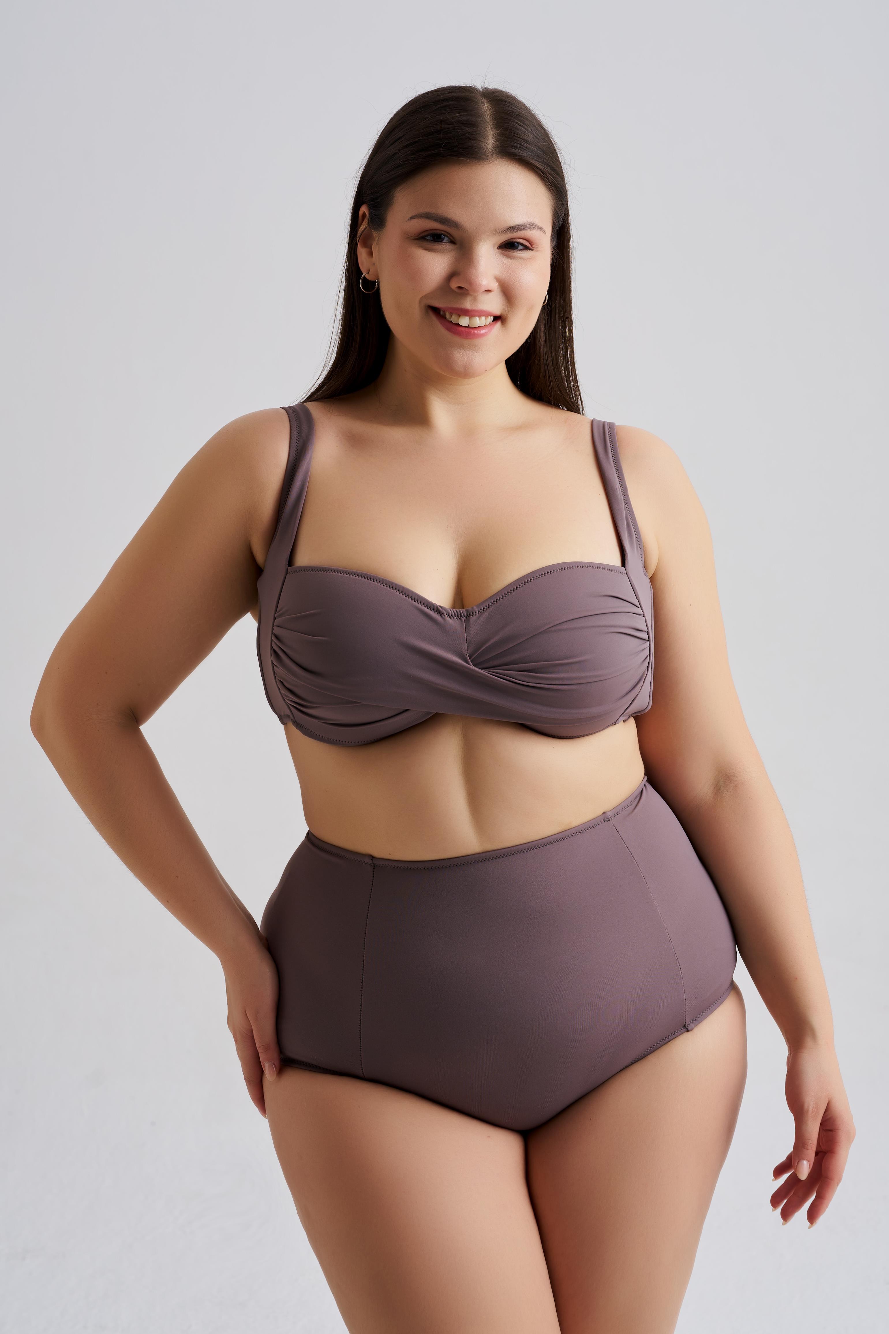 AQUAVİVA Kadın Vizon Büyük Beden Carlotta Drapeli Yüksek Bel Bikini Takımı