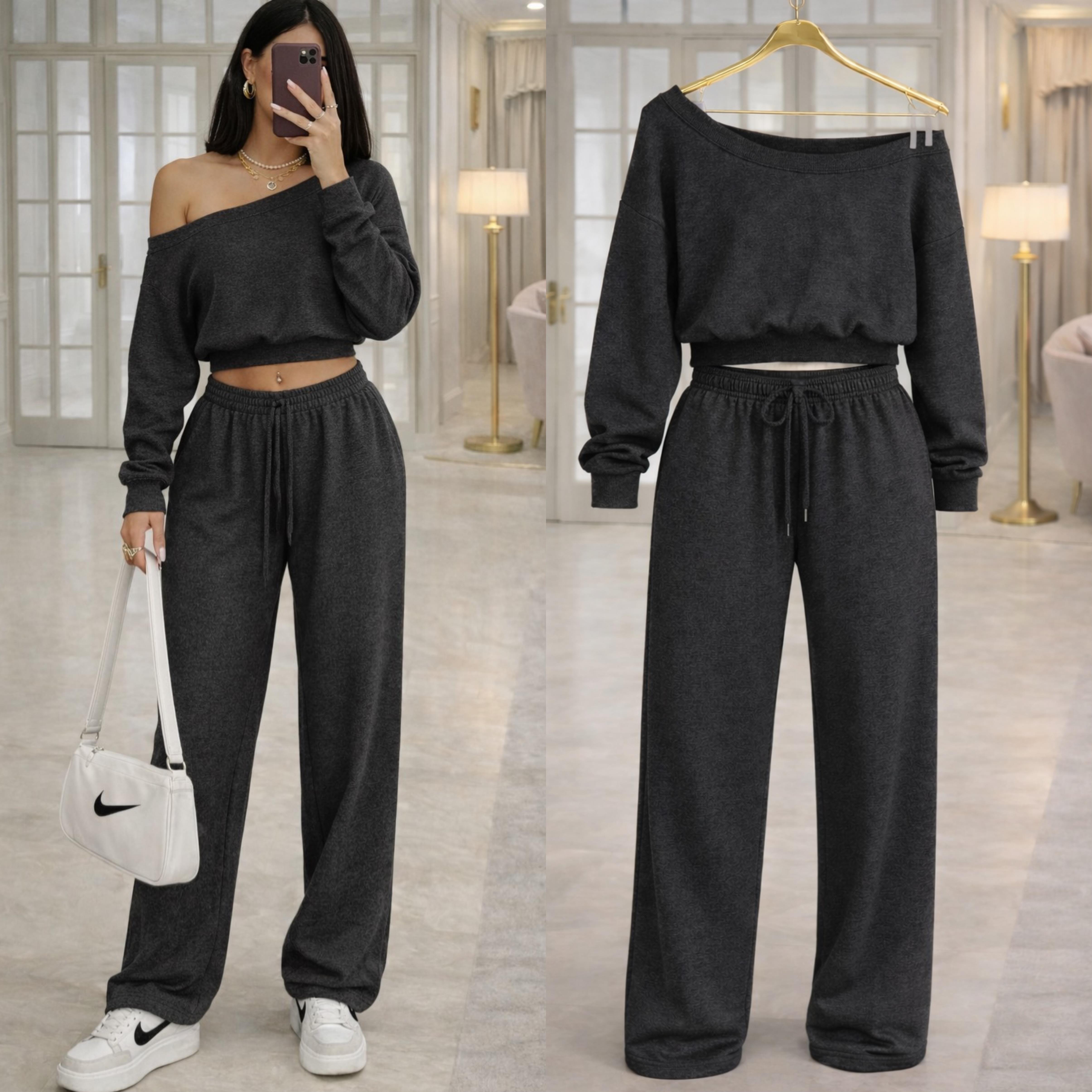  MIA OVERSİZE CROP ÜST EŞOFMAN TAKIM GRİMELANJ