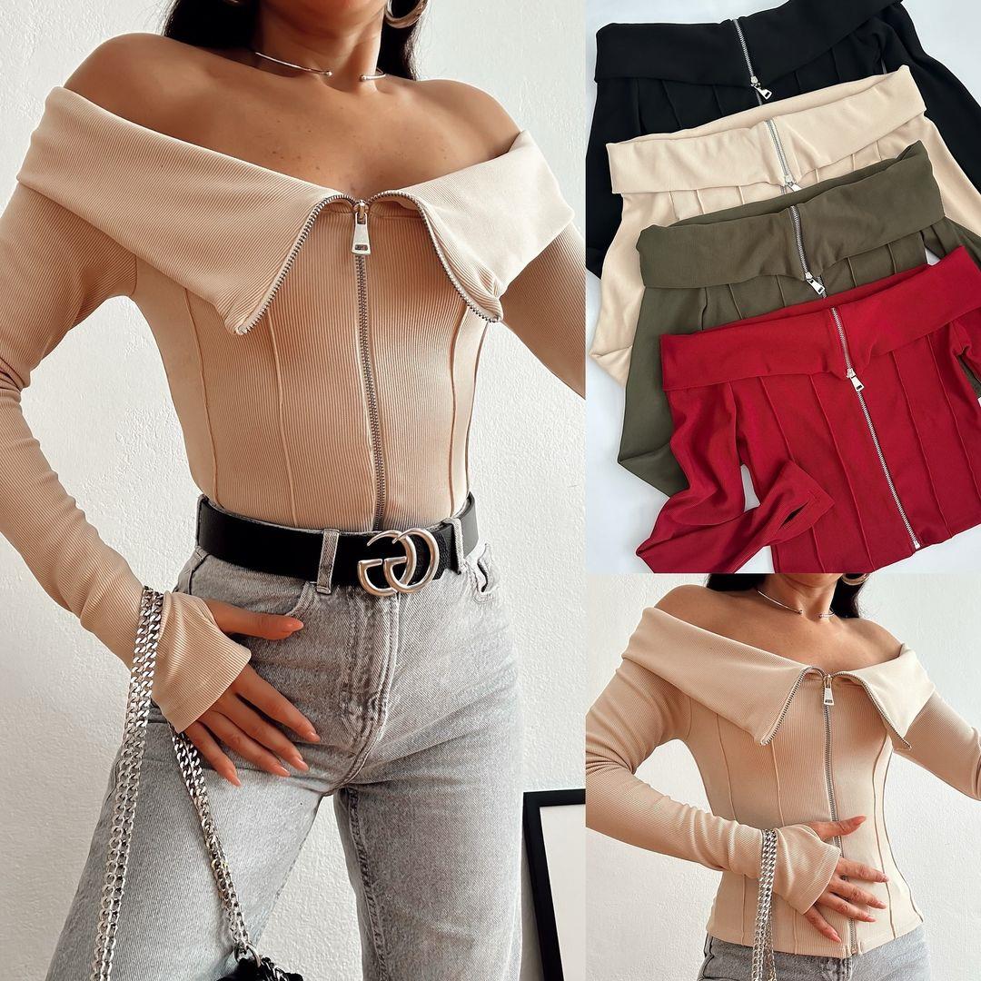 ARINA PARMAK GEÇMELİ FERMUARLI BLUZ