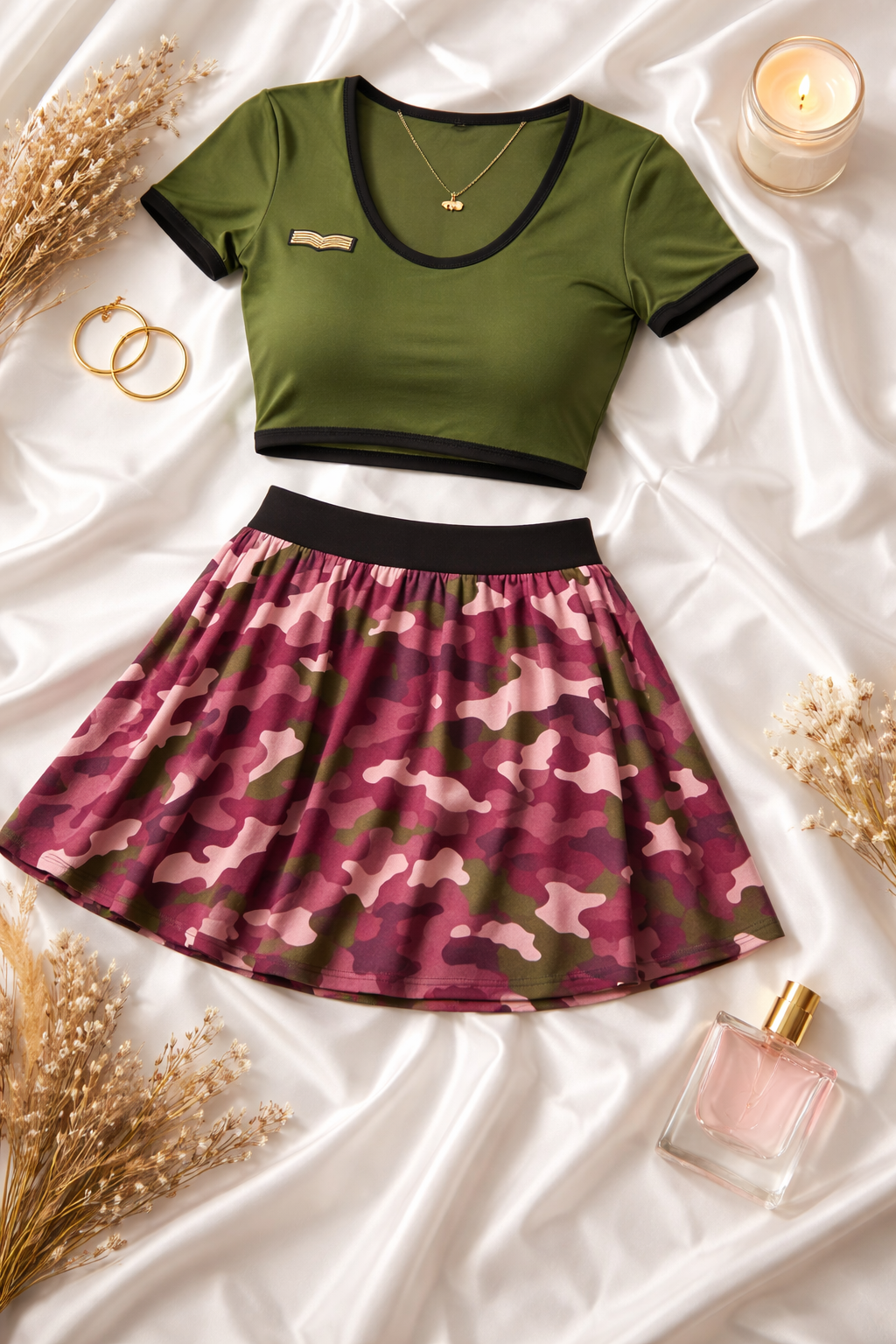 ARMY AMBLEMLİ ETEK CROP TAKIM