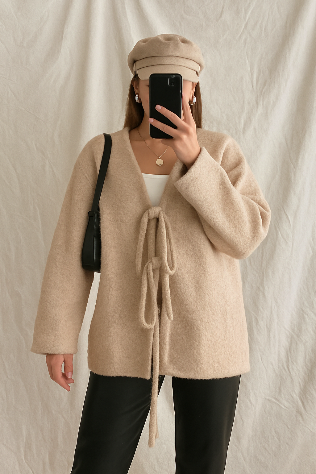 AVILIA OVERSIZE KEÇE BAĞLAMALI HIRKA