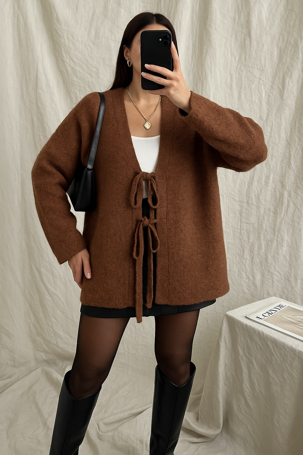 AVILIA OVERSIZE KEÇE BAĞLAMALI HIRKA KAHVE