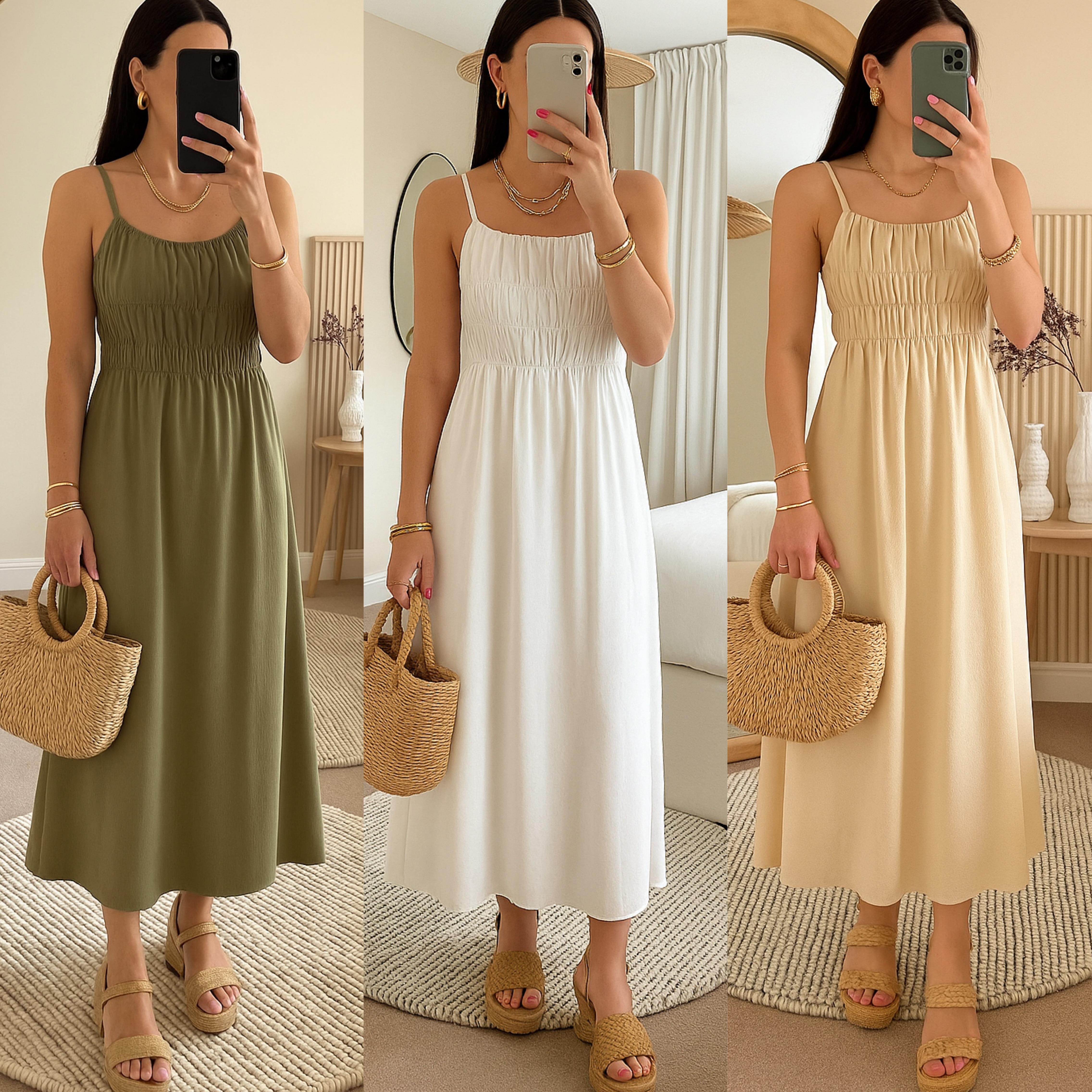 BEATRICE GİPELİ ASKILI KETEN ELBİSE