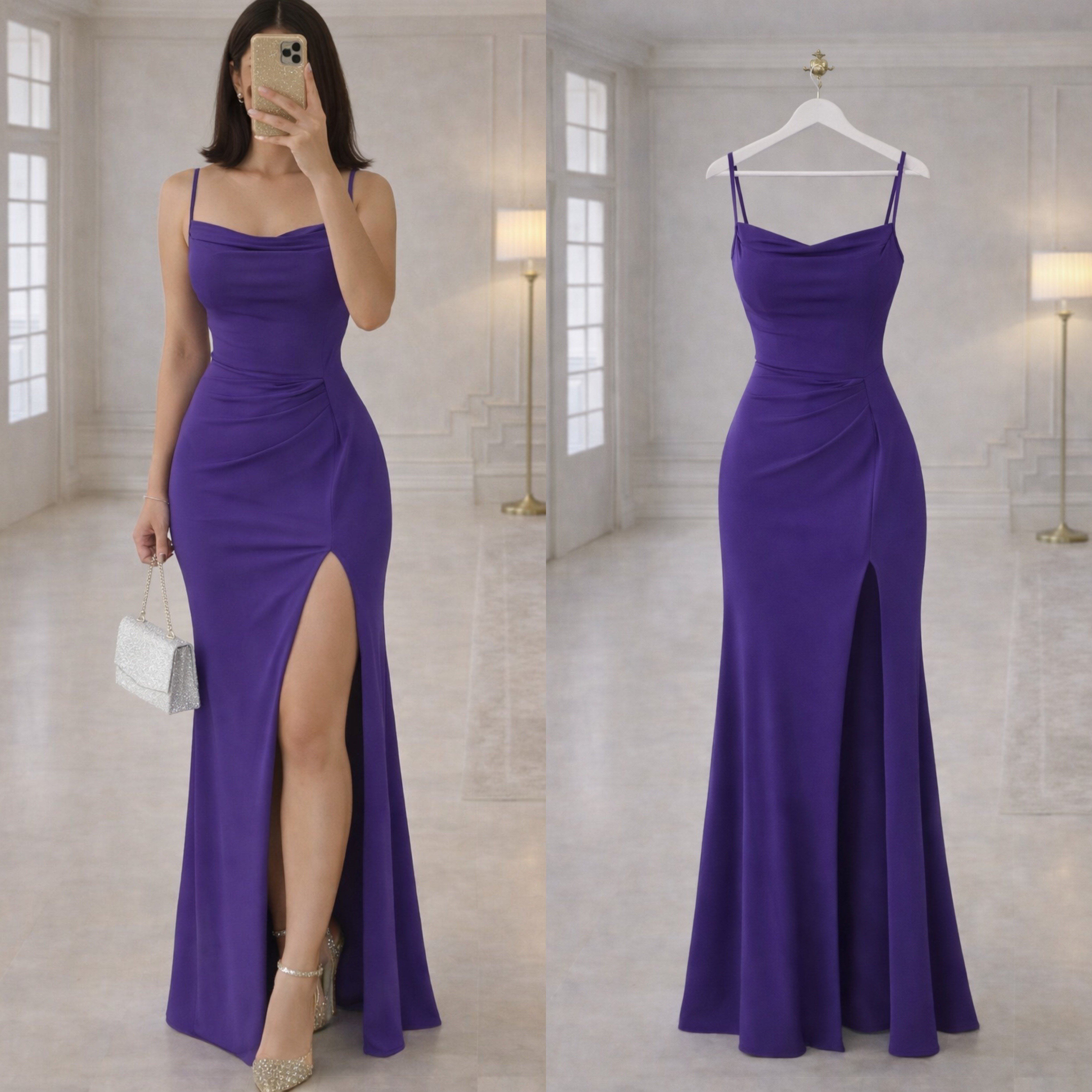 BELLA YIRTMAÇLI ESNEK SANDY ELBİSE