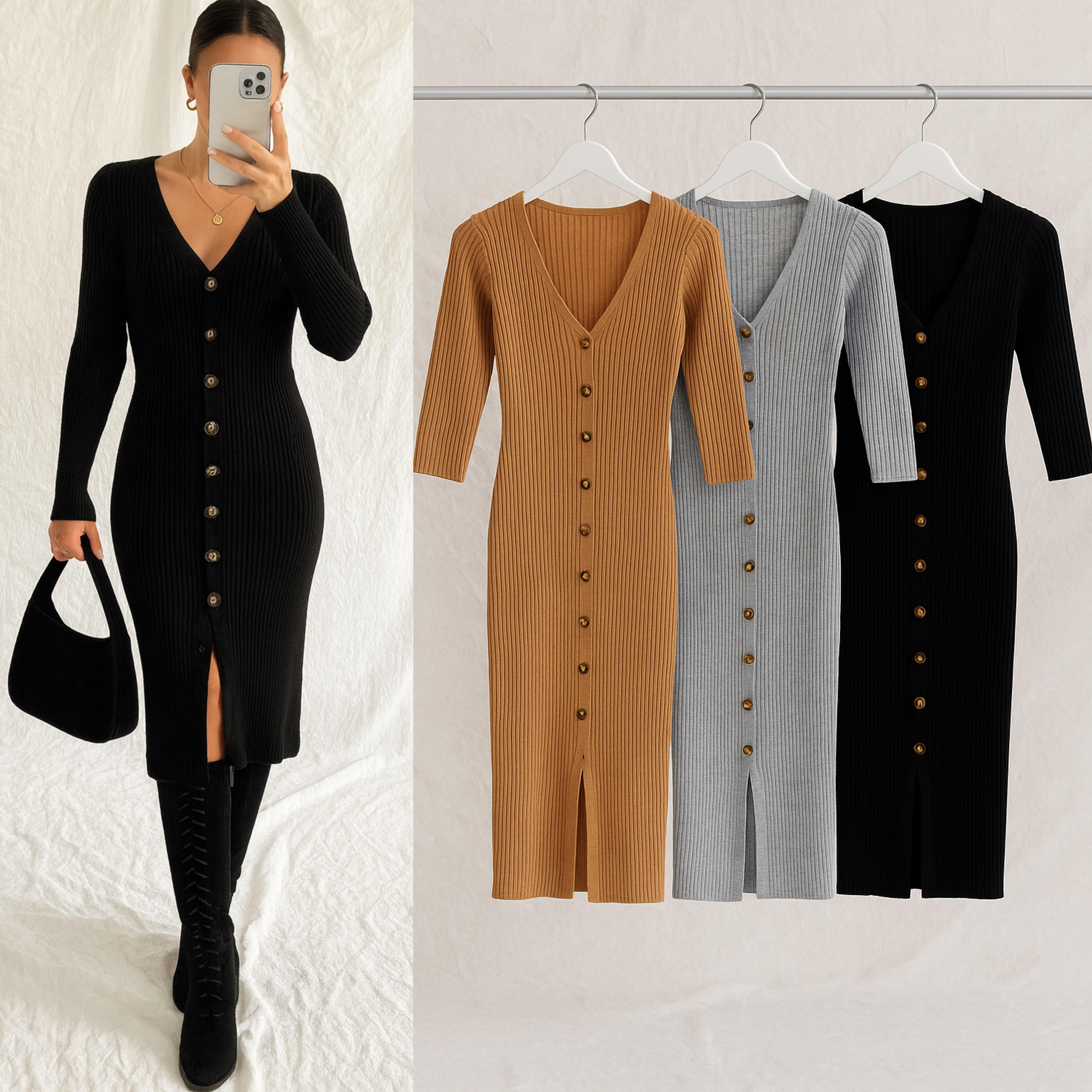 BLENDY AÇILABİLİR DÜĞMELİ ELBİSE SİYAH