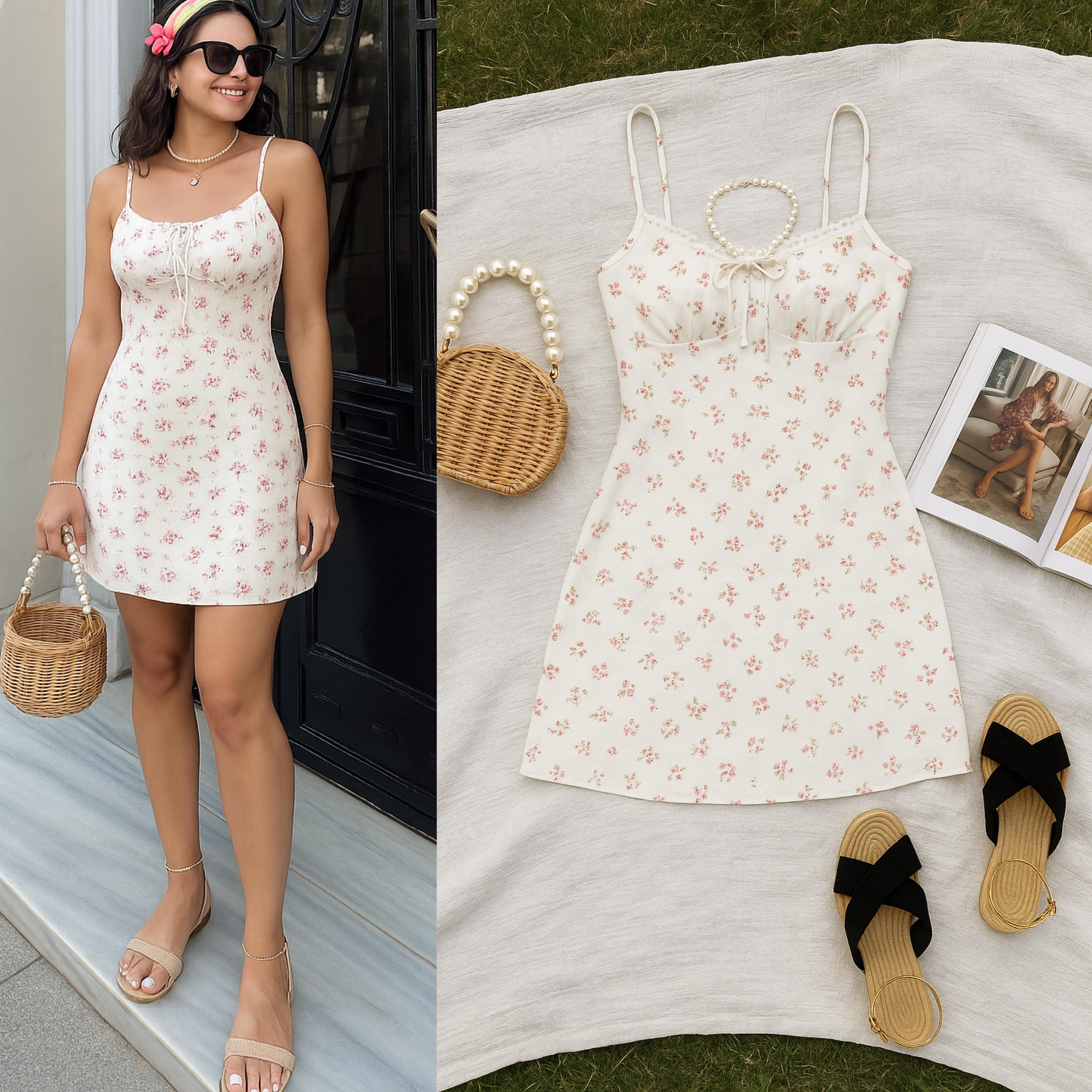 CLADY ASTARLI ÇİÇEKLİ ASKILI ELBİSE 