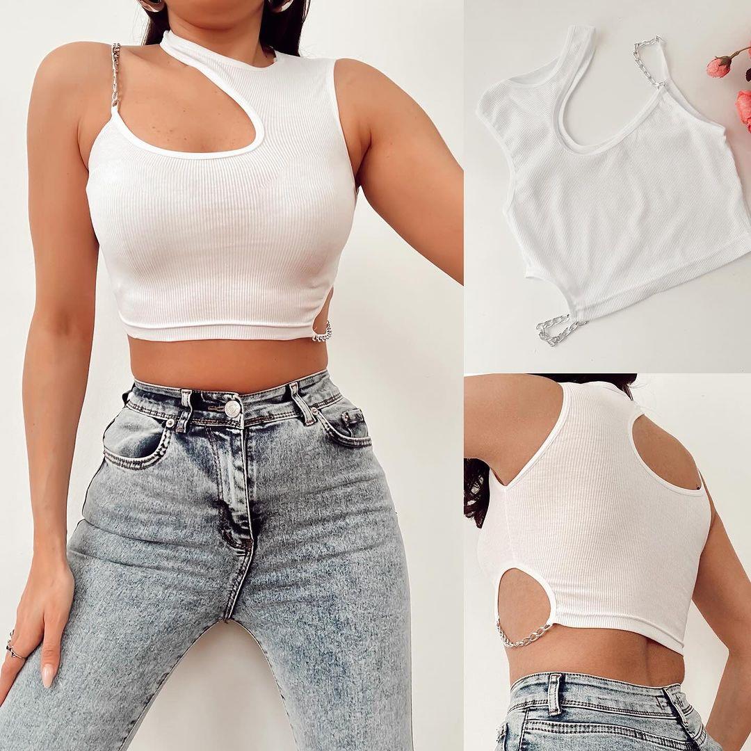 ELINA ZİNCİR DETAYI CROP TOP BEYAZ