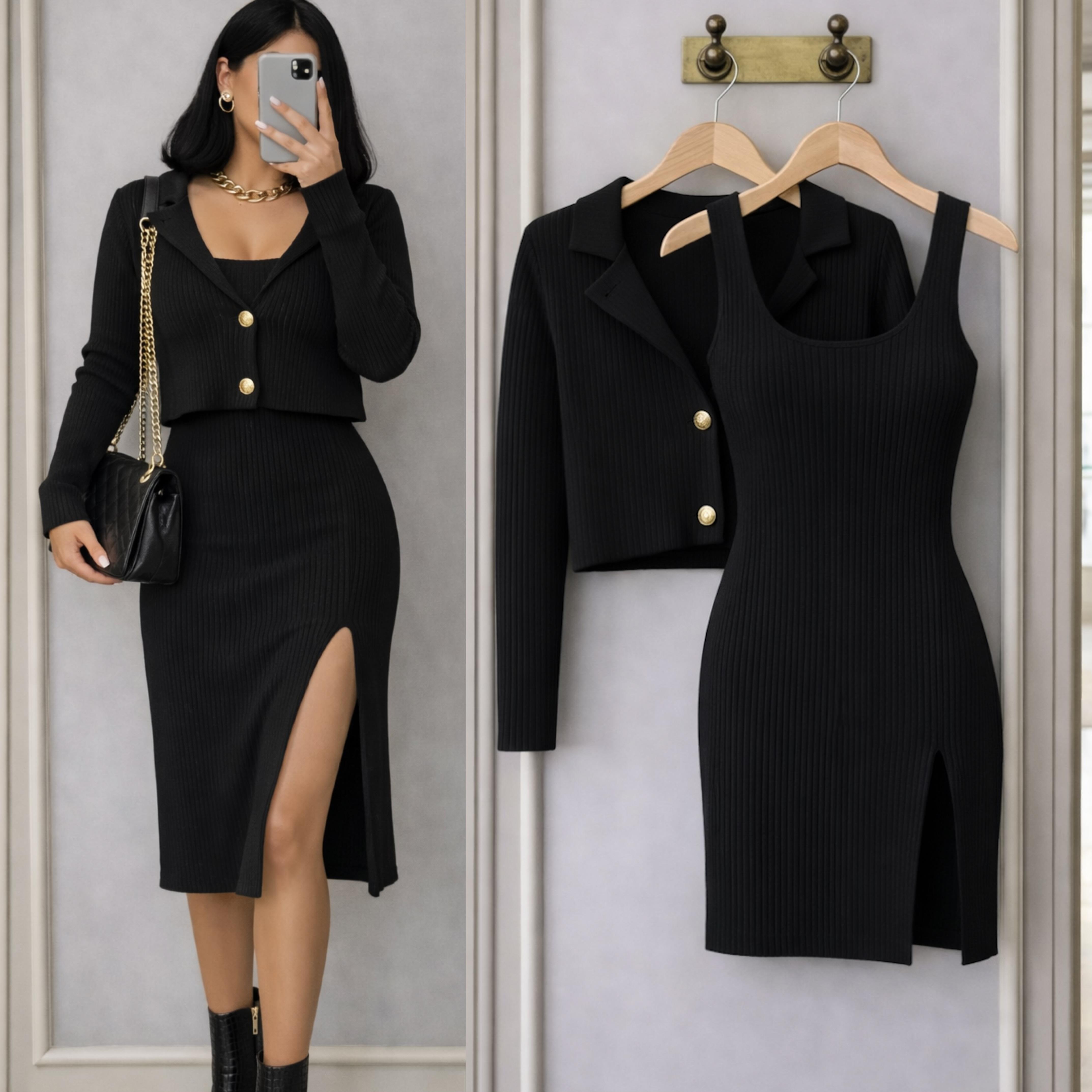 FIA HIRKA TRİKO ELBİSE TAKIM SİYAH