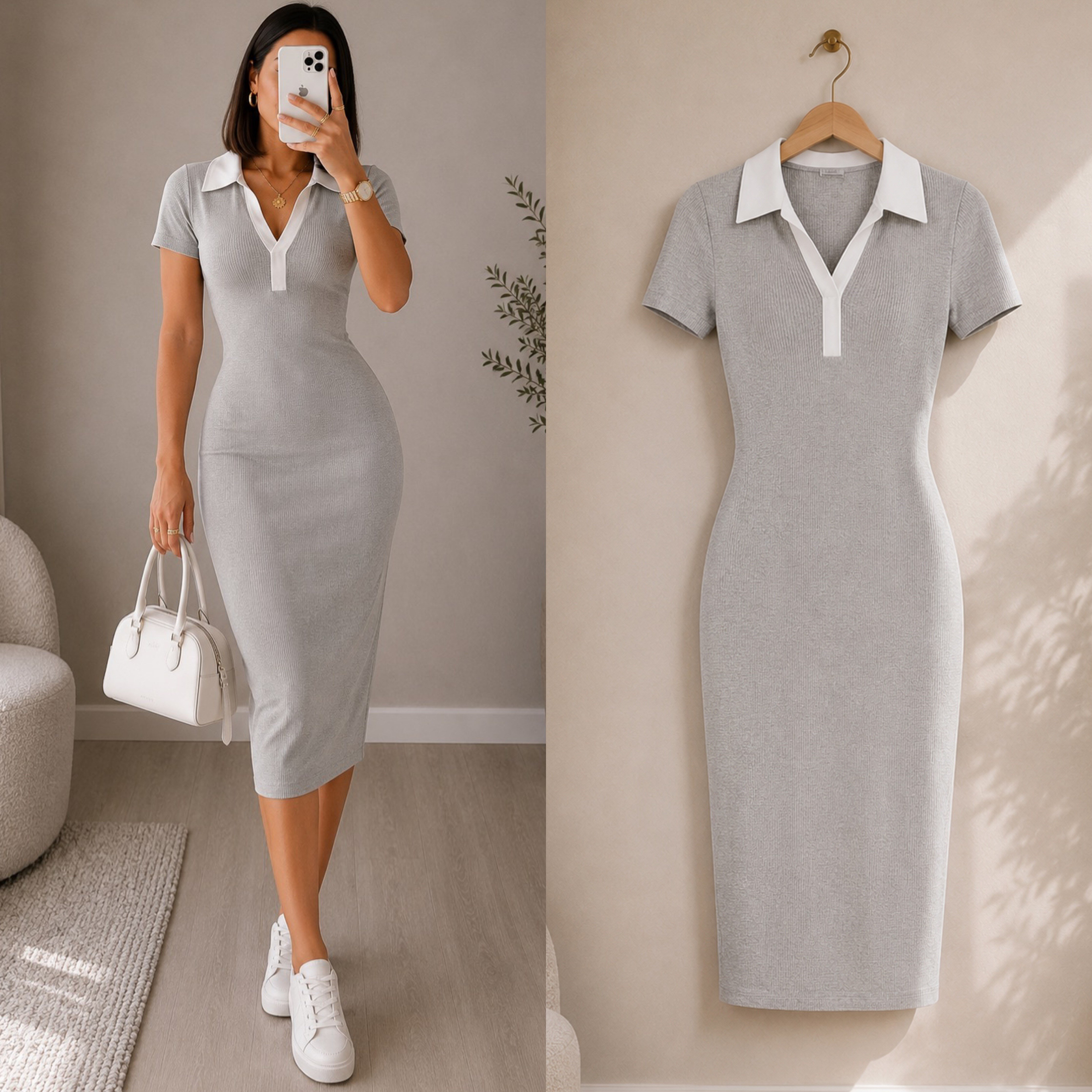 FIONSA POLO YAKA ESNEK ELBİSE