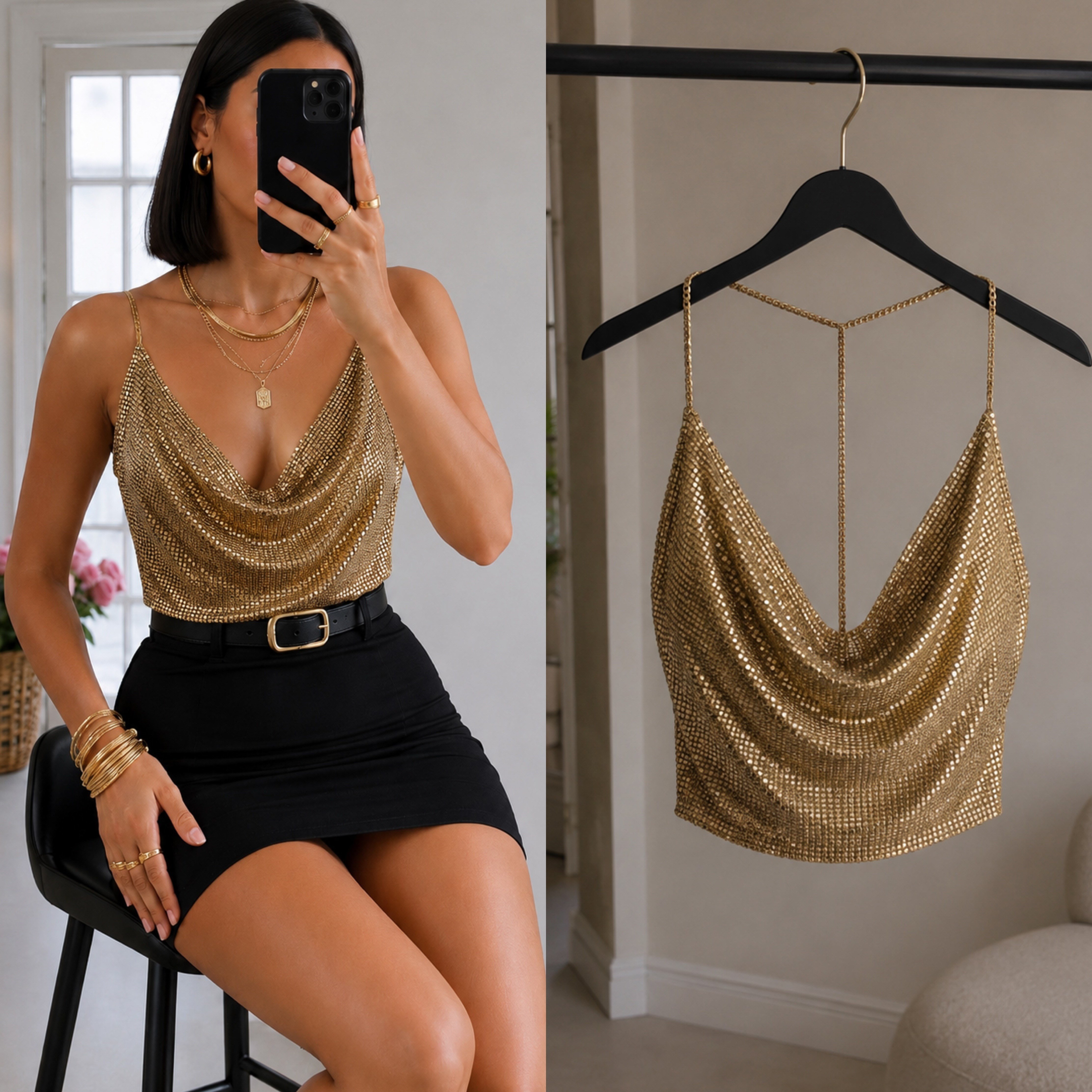 GOLD ZİNCİRLİ BLUZ