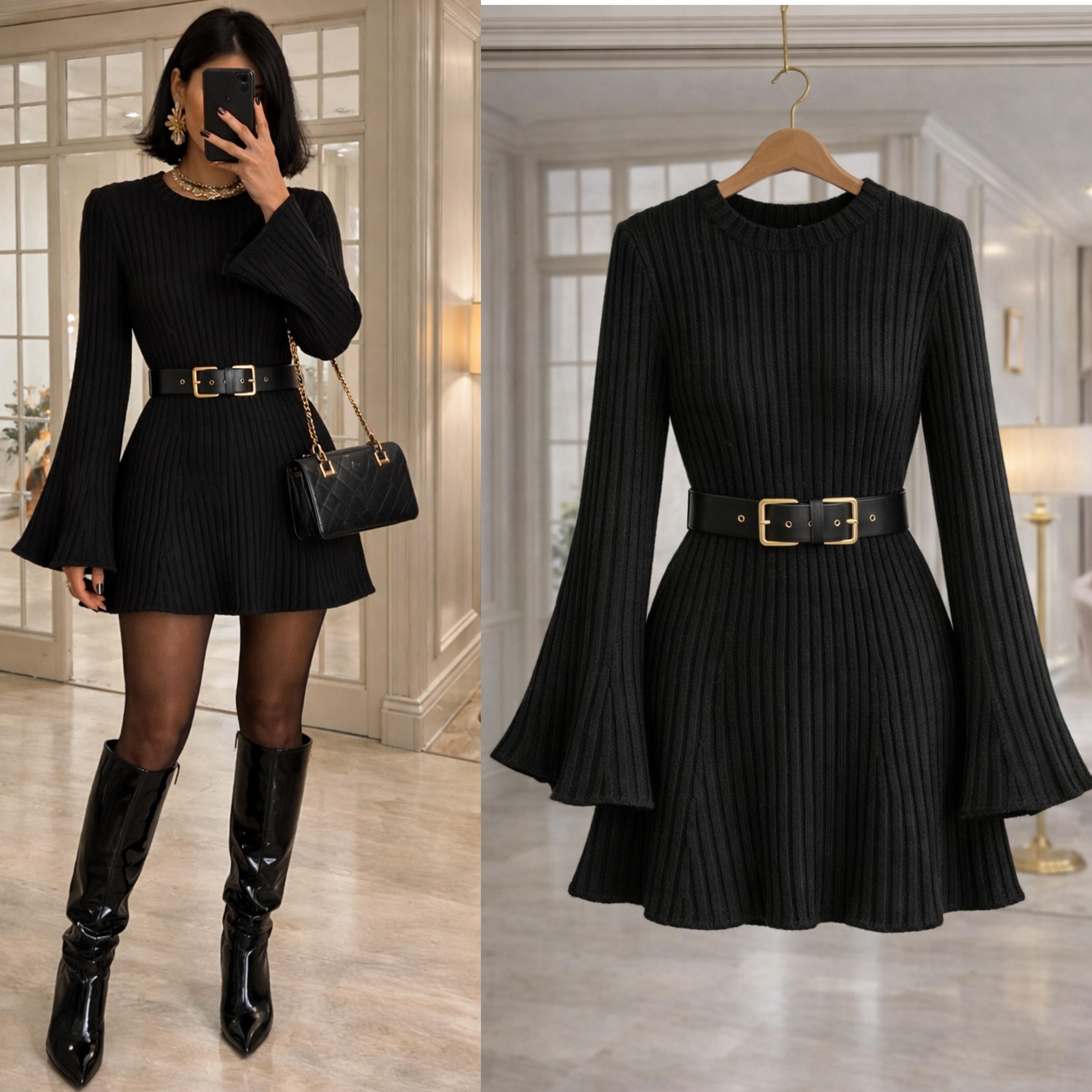 GRACEY ÇIKARILABİLİR KEMERLİ ELBİSE