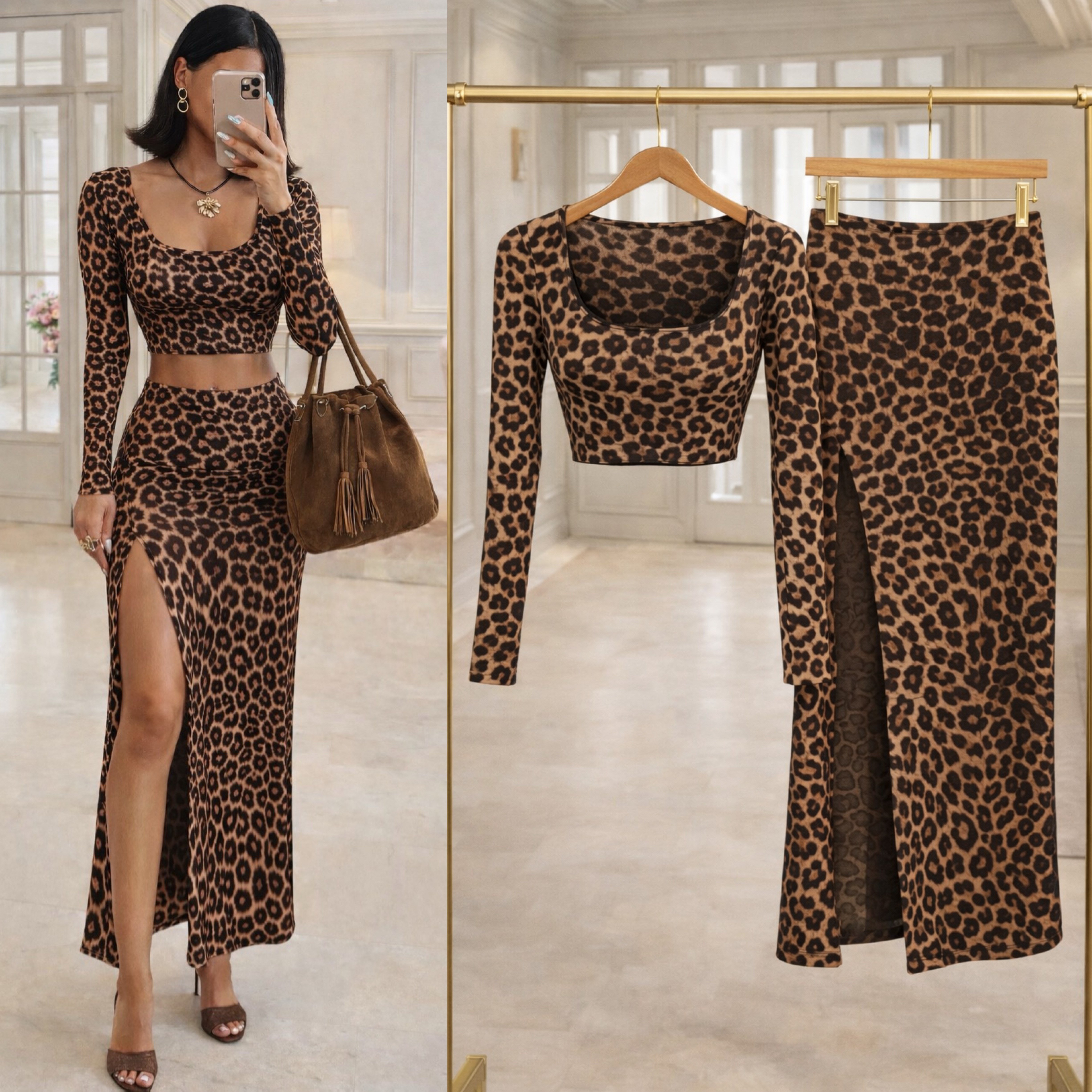 JLO LEOPAR ÜST ETEK İKİLİ TAKIM