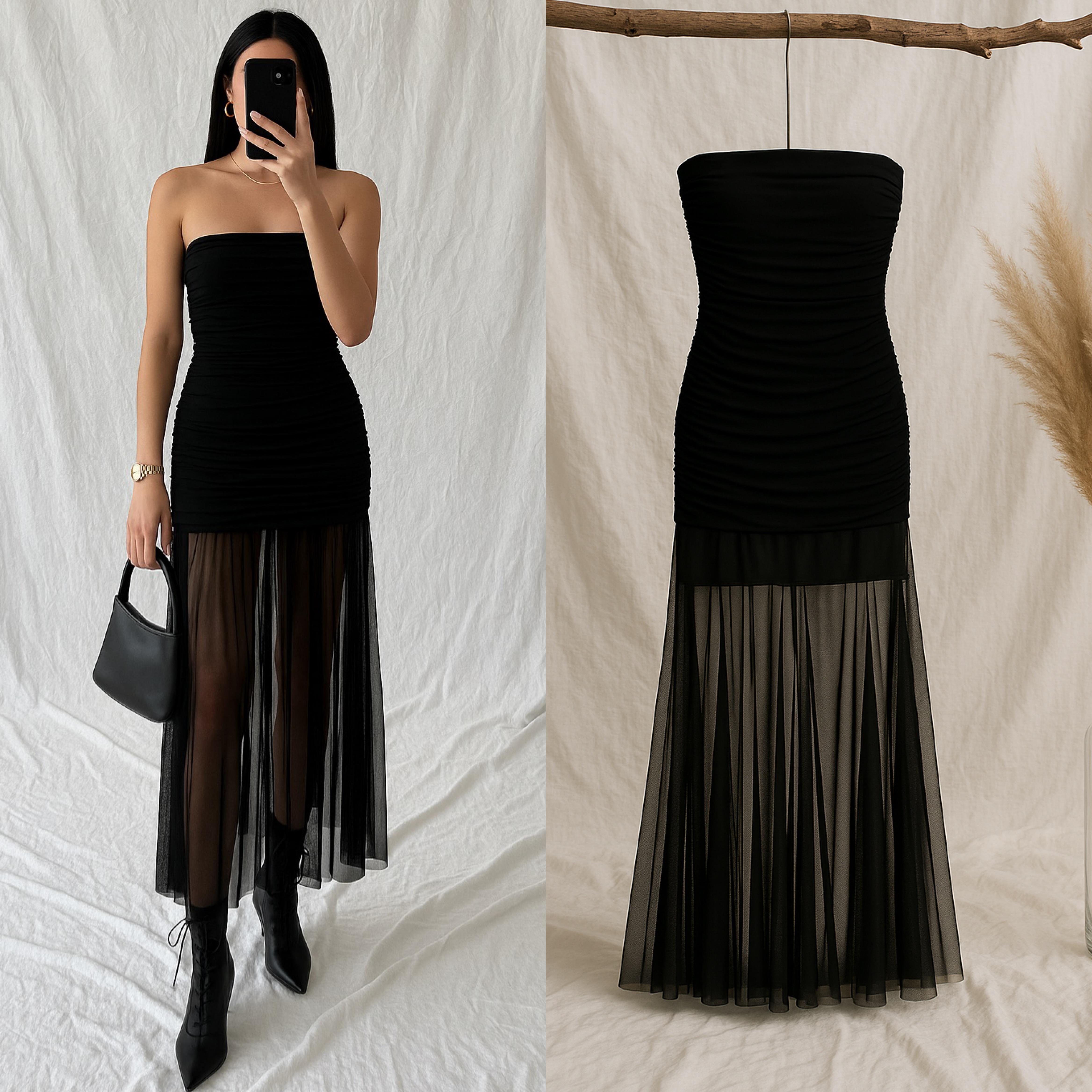 KRENNA ESNEK TÜL DETAYLI ELBİSE