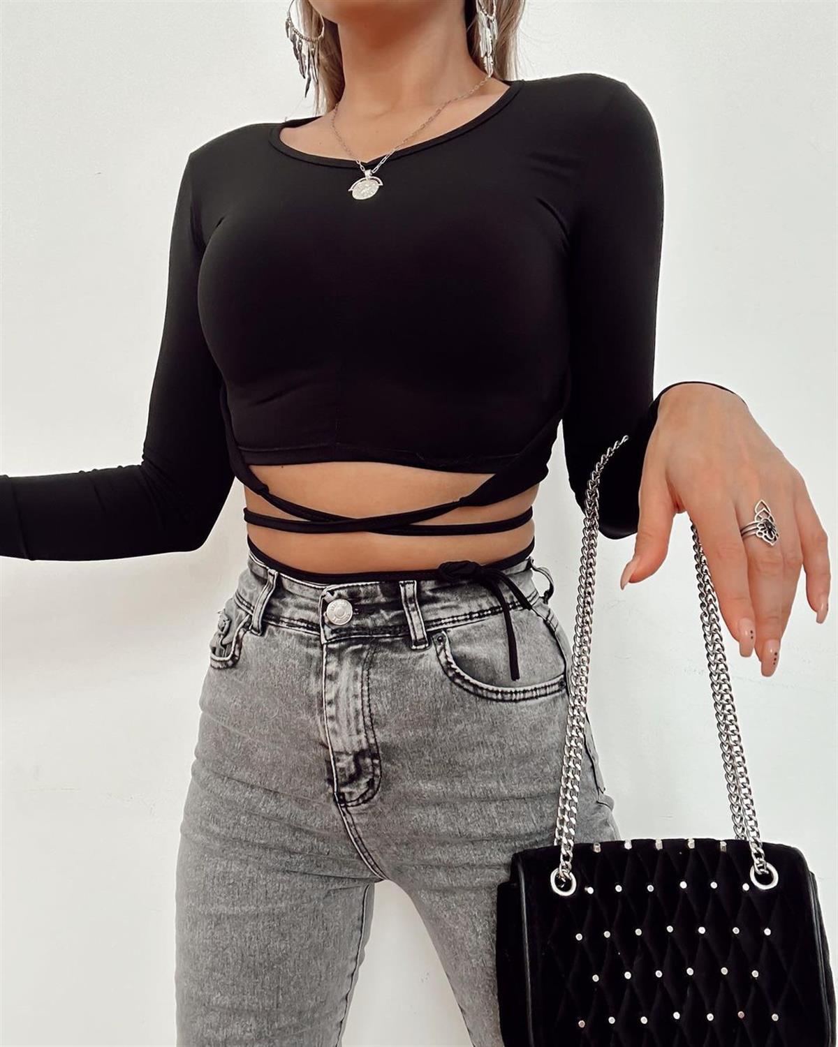 KRISTEN BAĞLAMALI BLUZ SİYAH