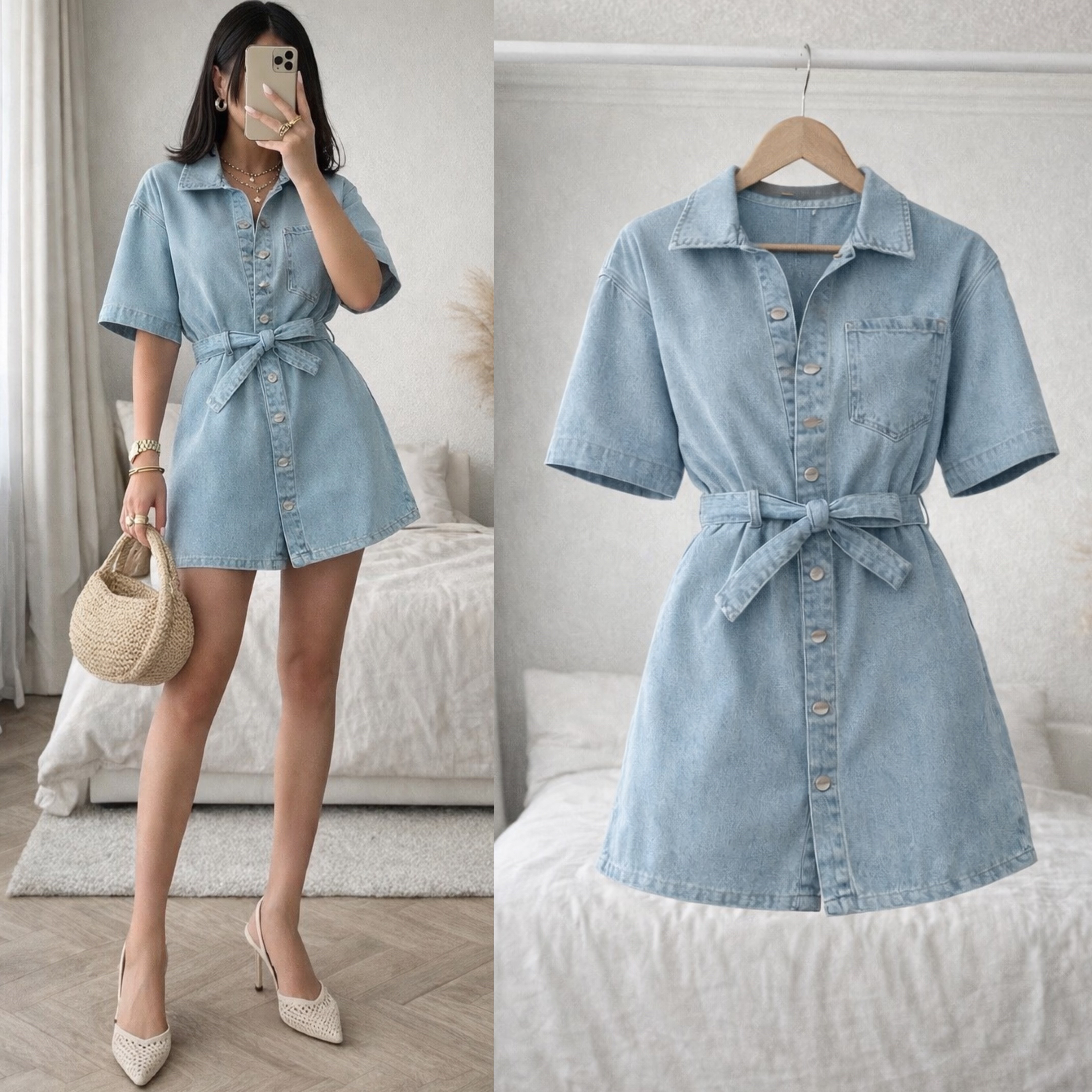 LEMYA DÜĞMELİ JEAN ELBİSE