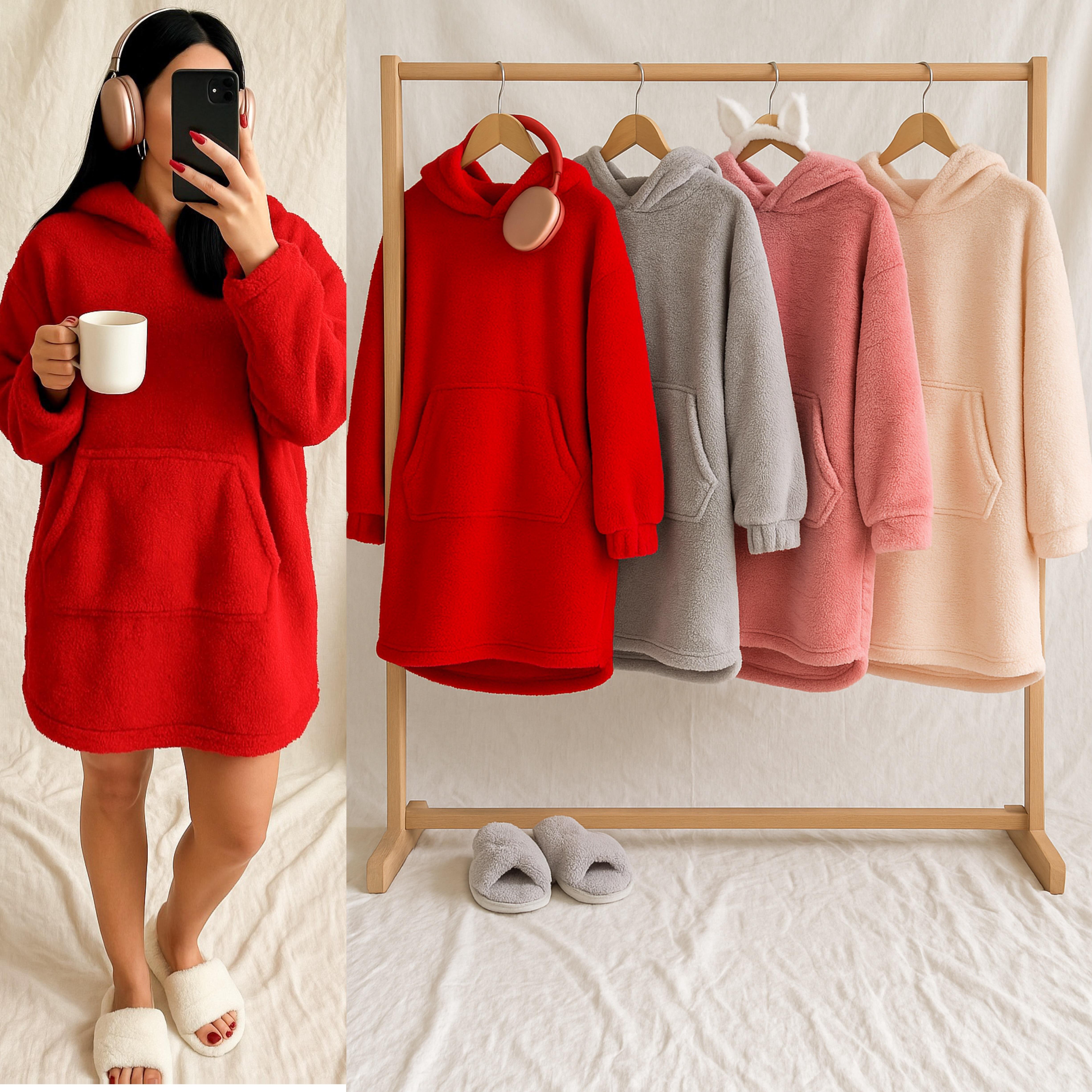 LINNY PELUŞ KAPÜŞONLU PİJAMA ELBİSE