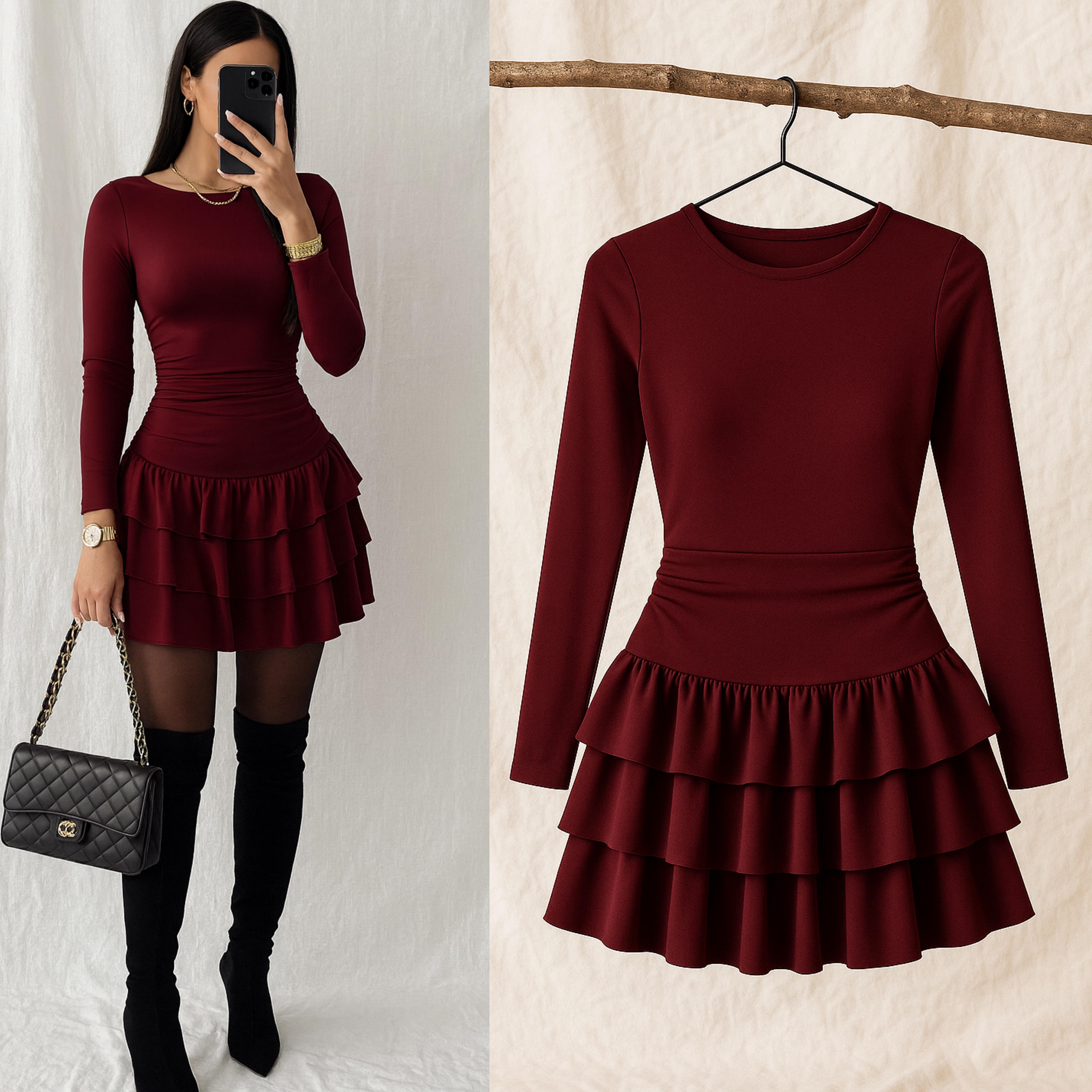 LOLY SANDY MİNİ ELBİSE BORDO