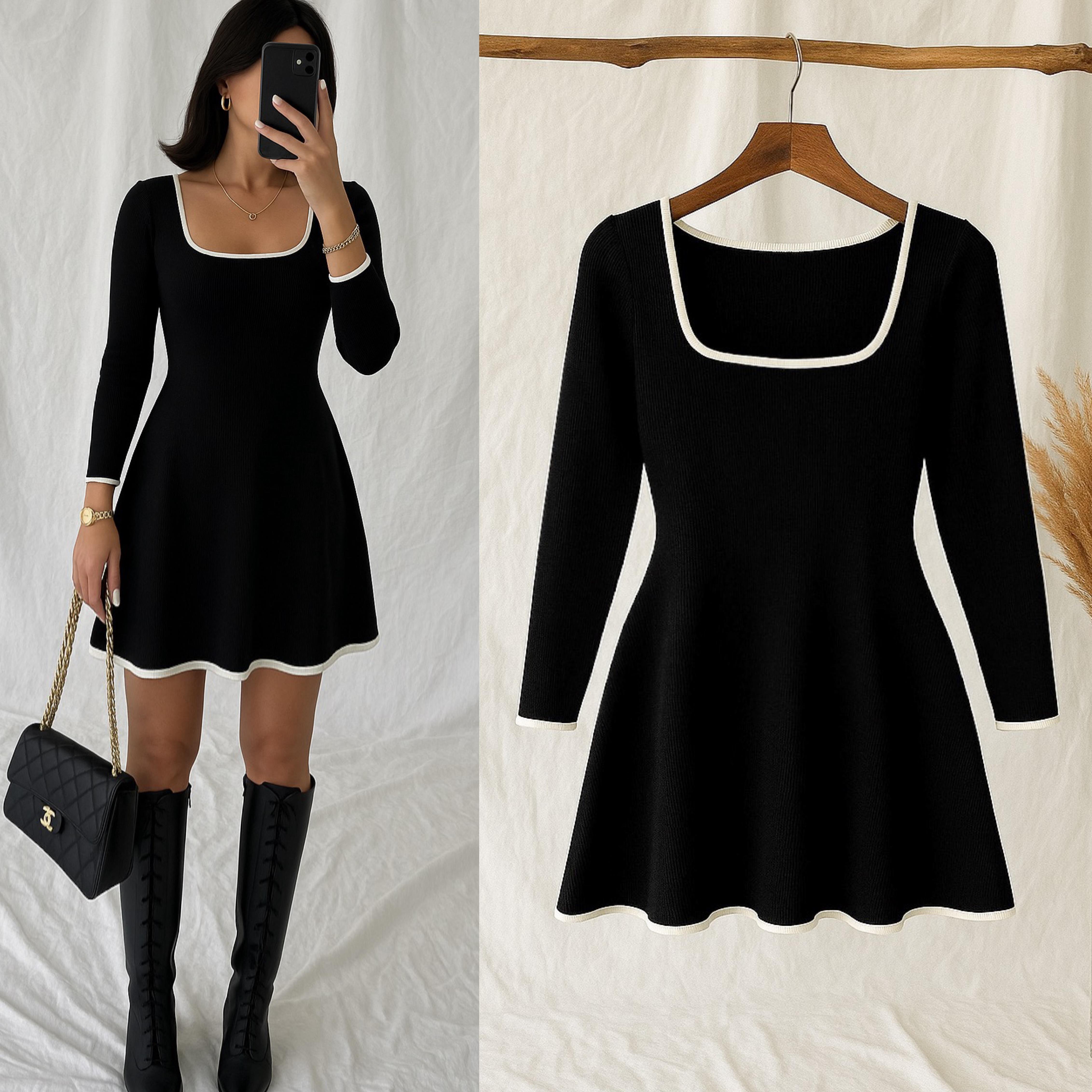 MERINA ŞERİT DETAYLI ELBİSE