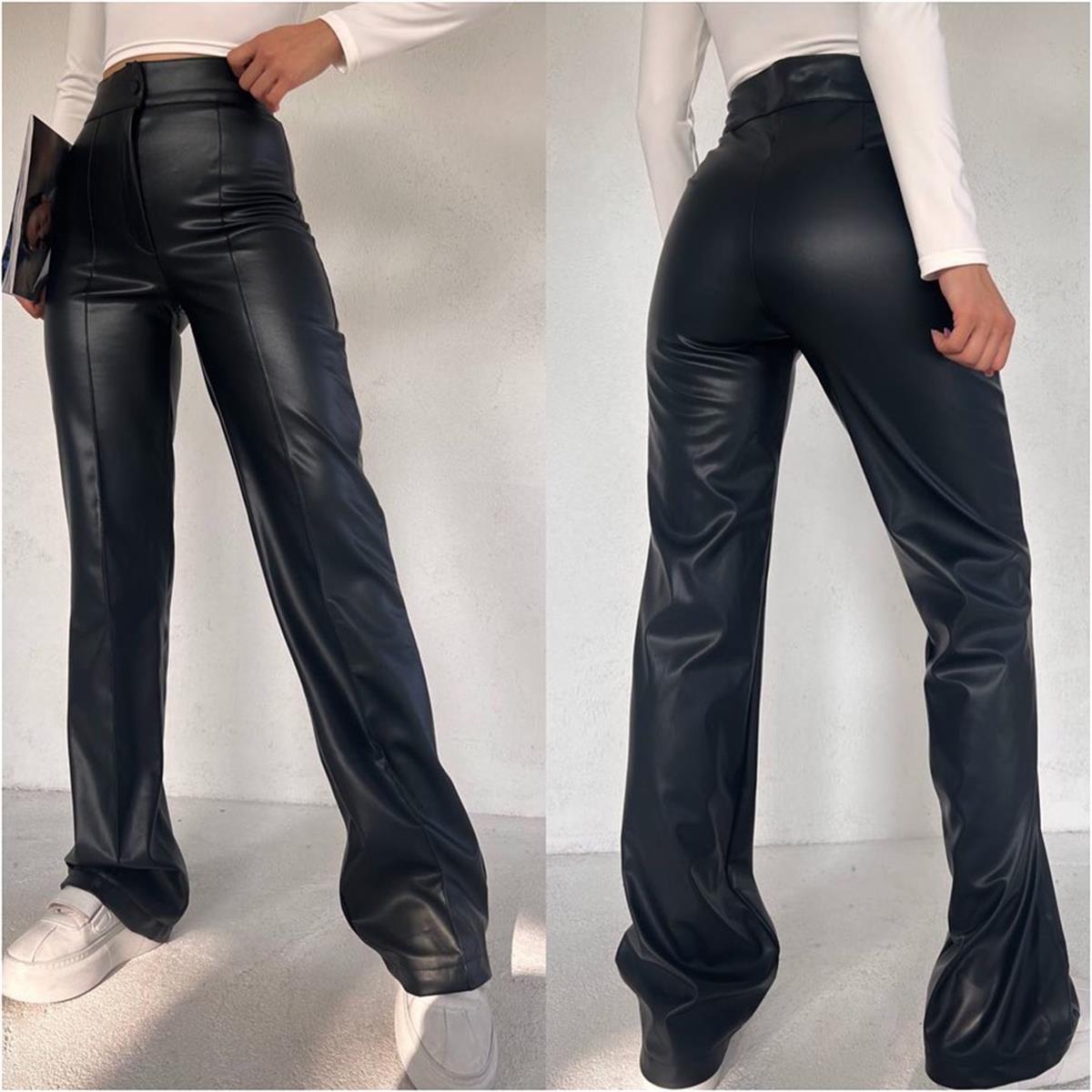 MIA STRAIGHT FIT DERİ PANTOLON  SİYAH