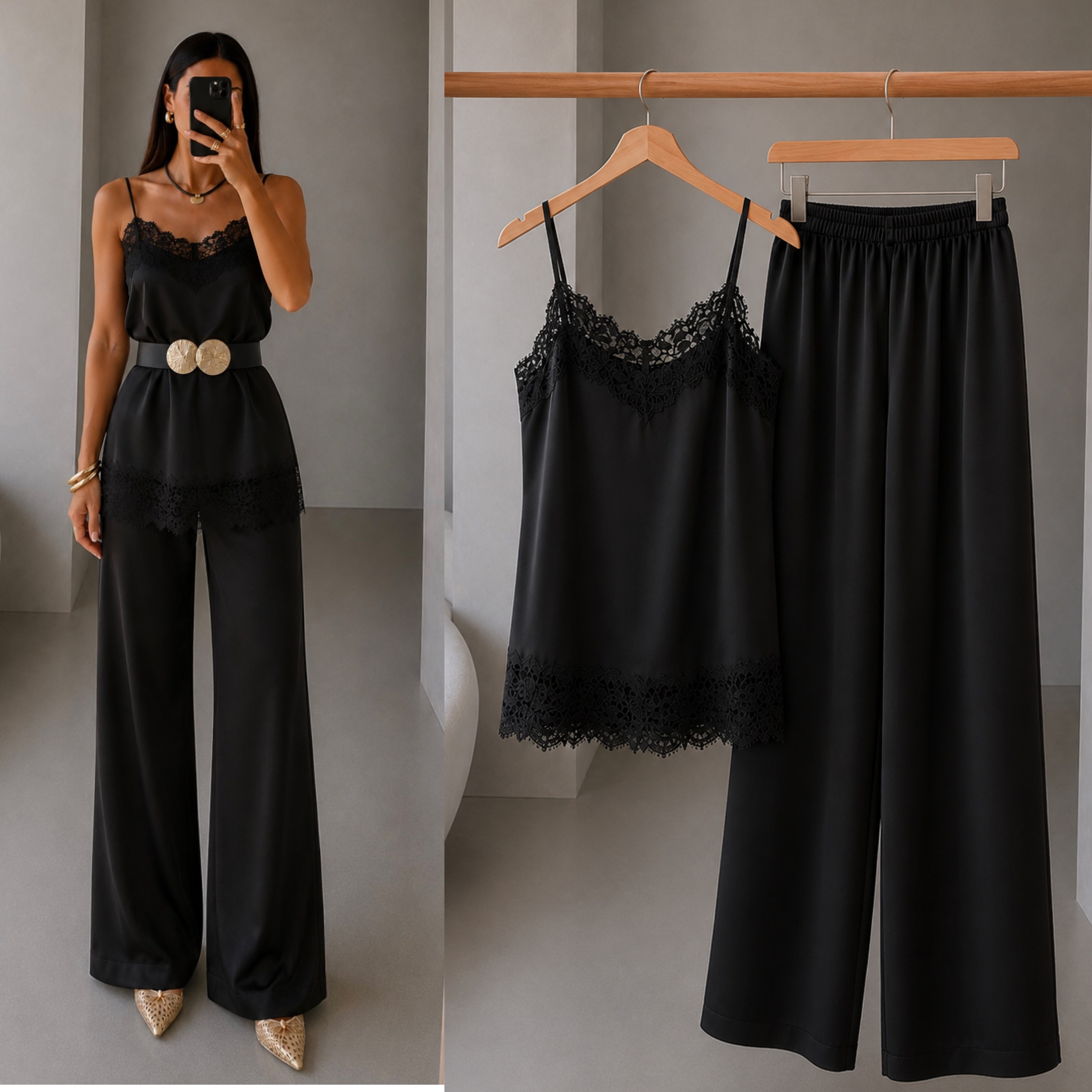 MILNY DANTELLİ SATEN  BLUZ  PANTOLON TAKIM