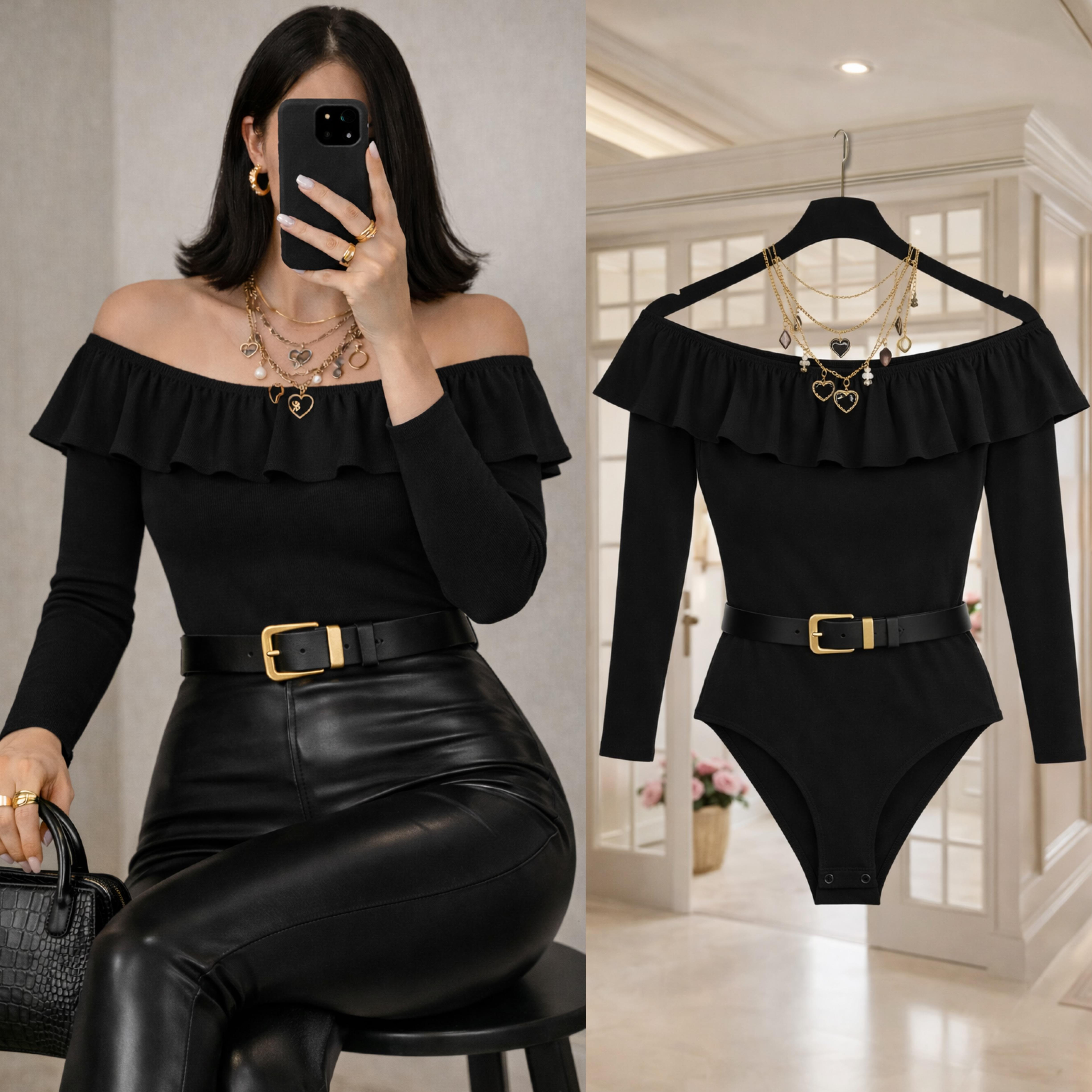 MOLNA ÇIKARILABİLİR KEMERLİ FIRFIRLI BODYSUIT