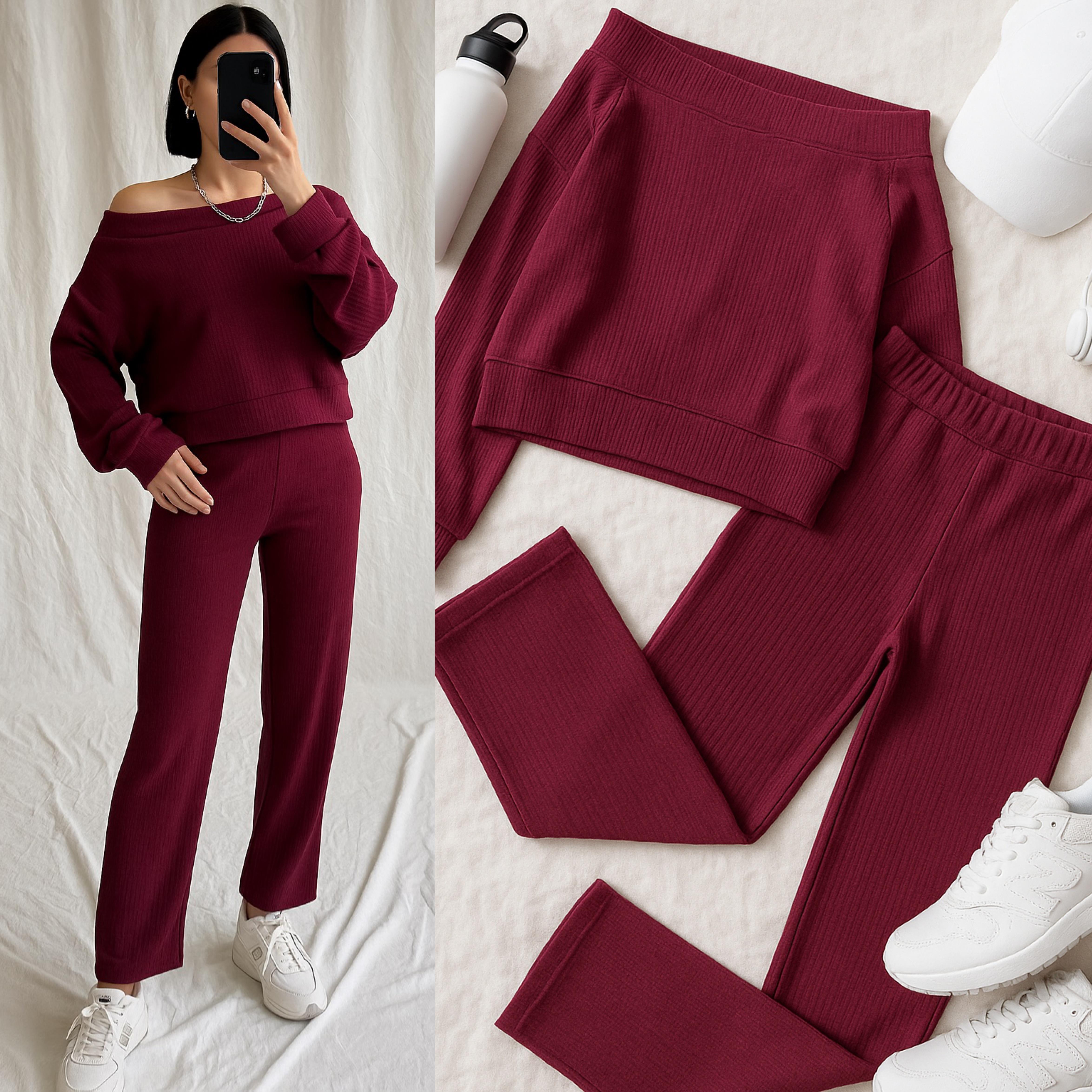 NLERA FİTİLLİ SWEAT ALT TAKIM BORDO