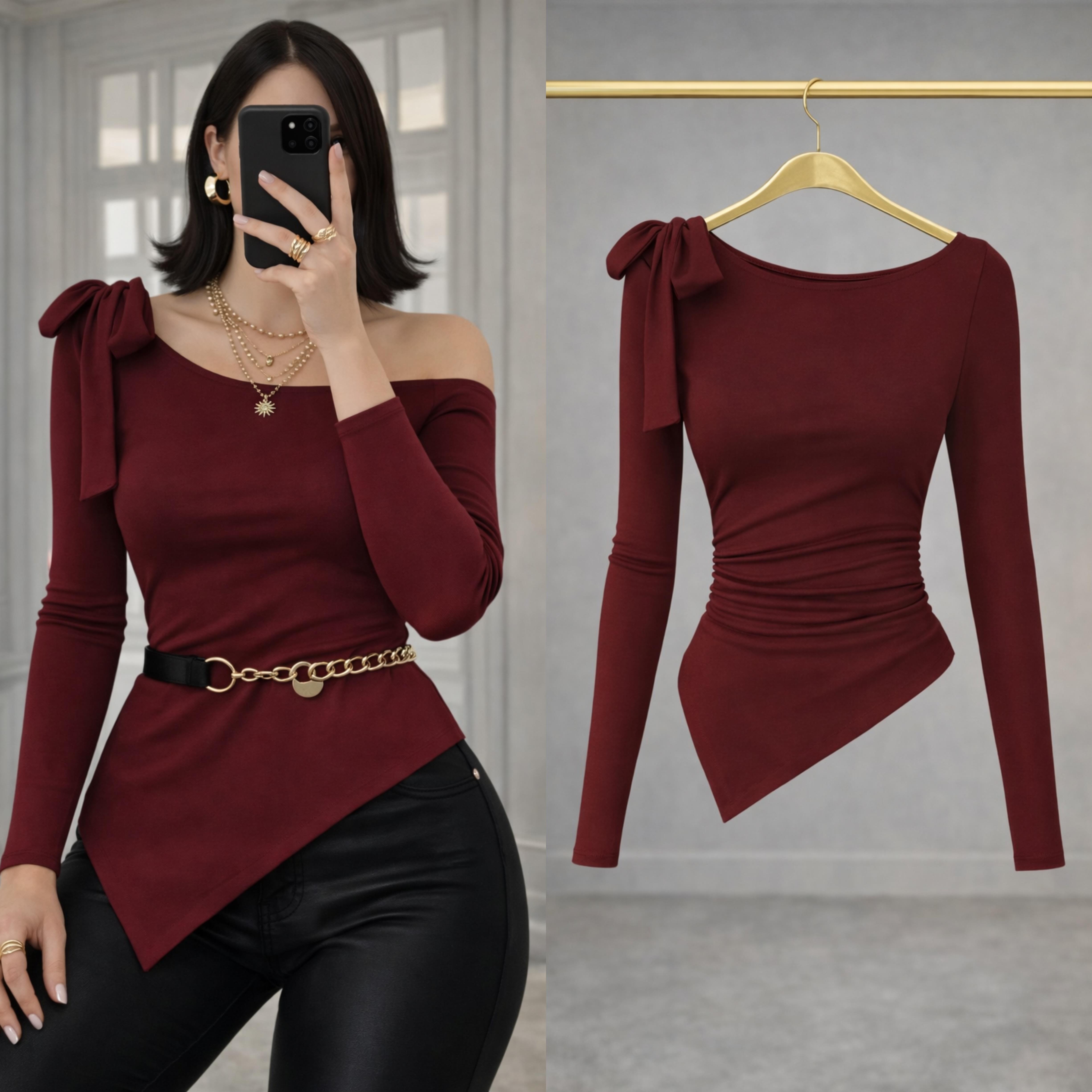 OLI KURDELE DETAYLI BLUZ BORDO