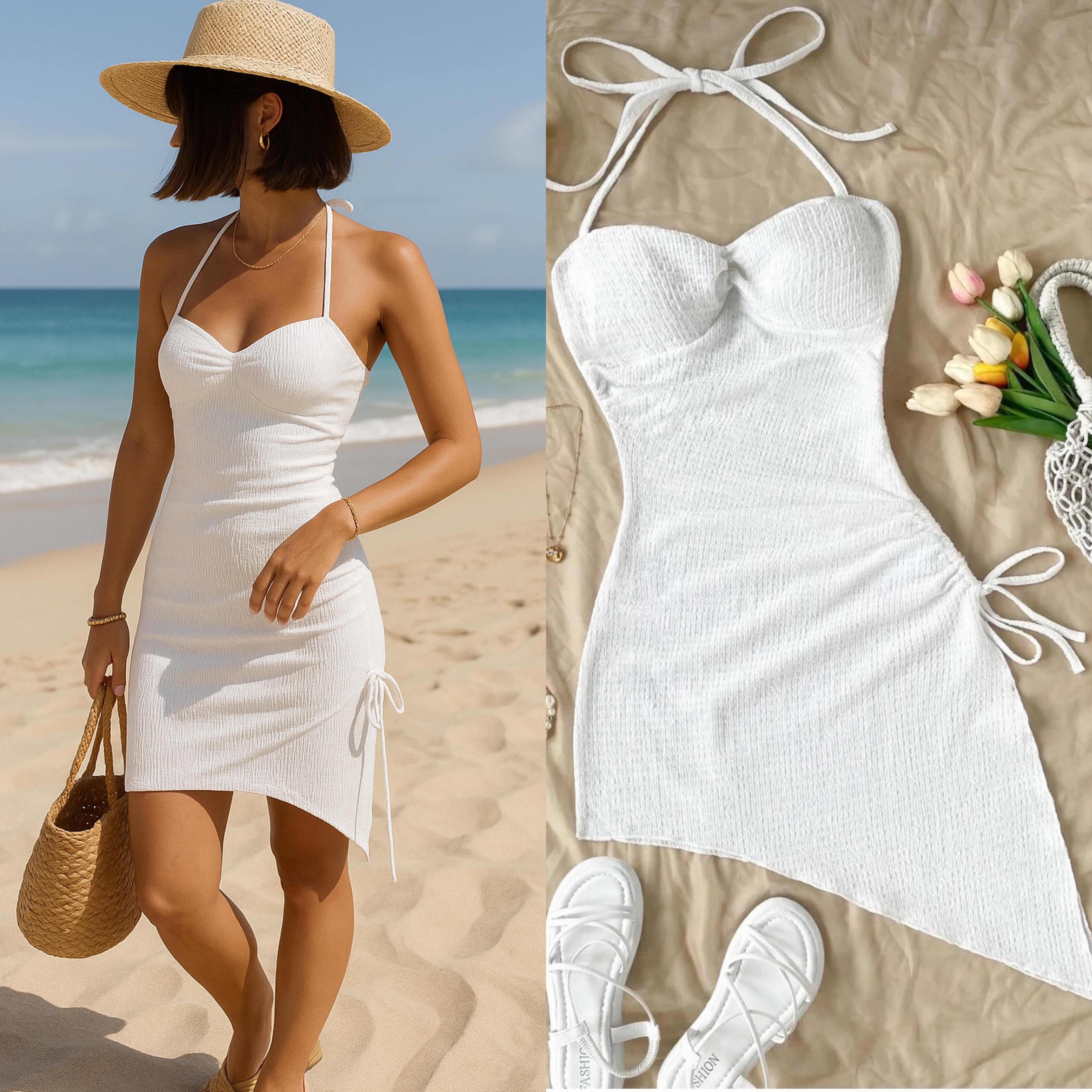 QUENNA ASİMETRİK MİNİ ELBİSE BEYAZ