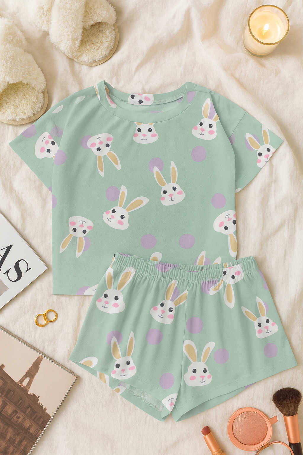 RABBIT BASKILI ŞORTLU PİJAMA TAKIM