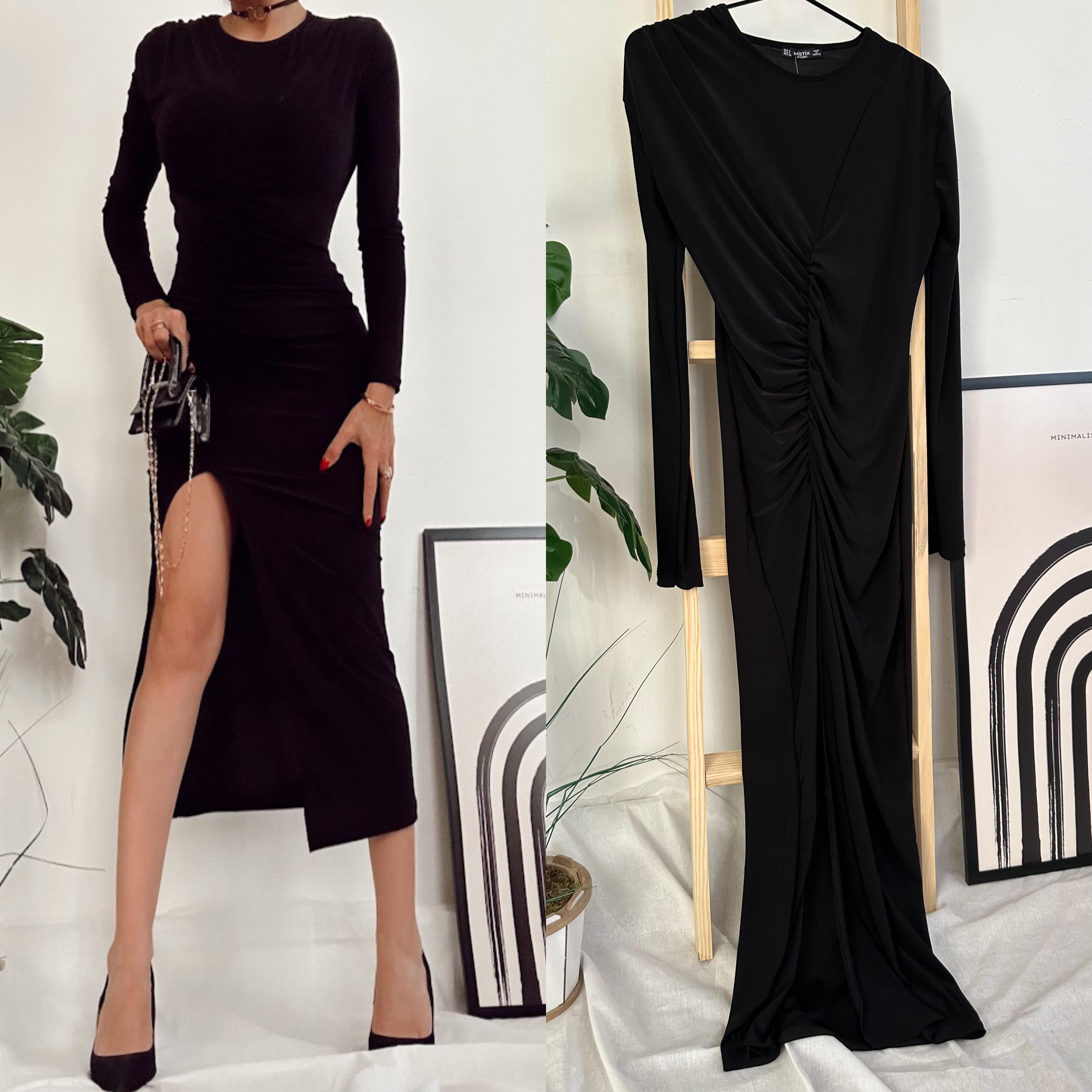 RELYA YIRTMAÇLI SANDY ELBİSE 