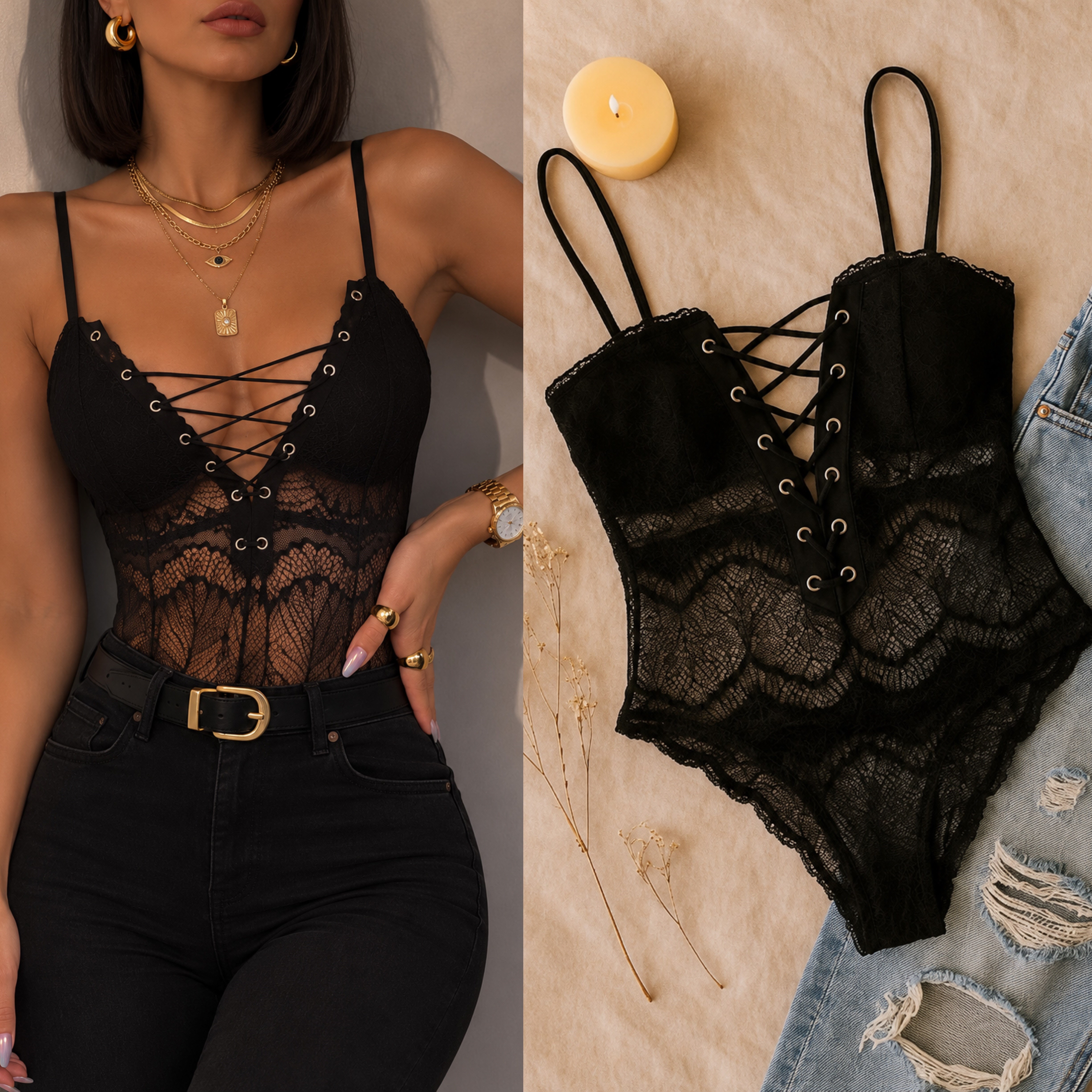 VS BLACK DANTELLİ BODYSUIT
