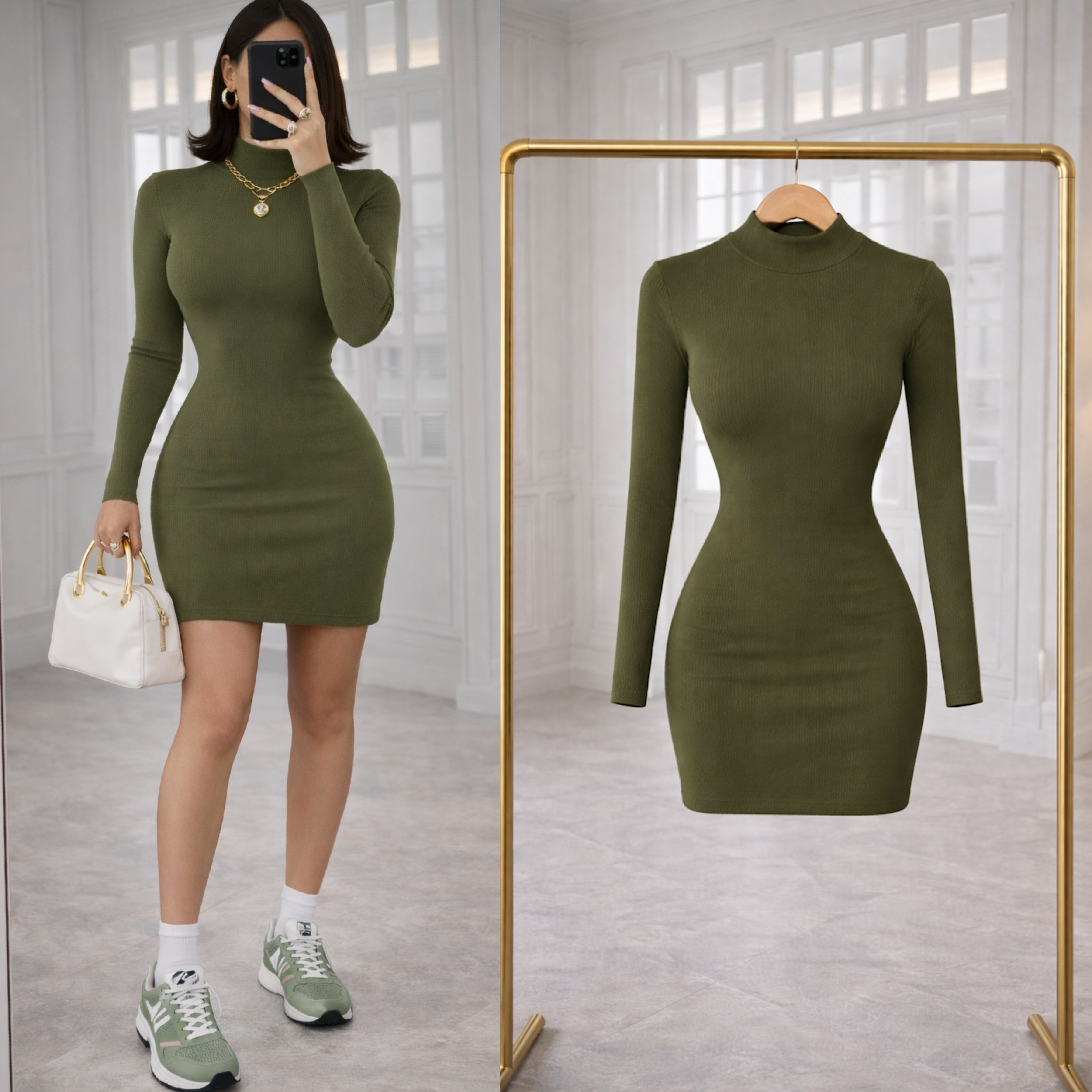 WALY FİTİLLİ DİK YAKA ELBİSE