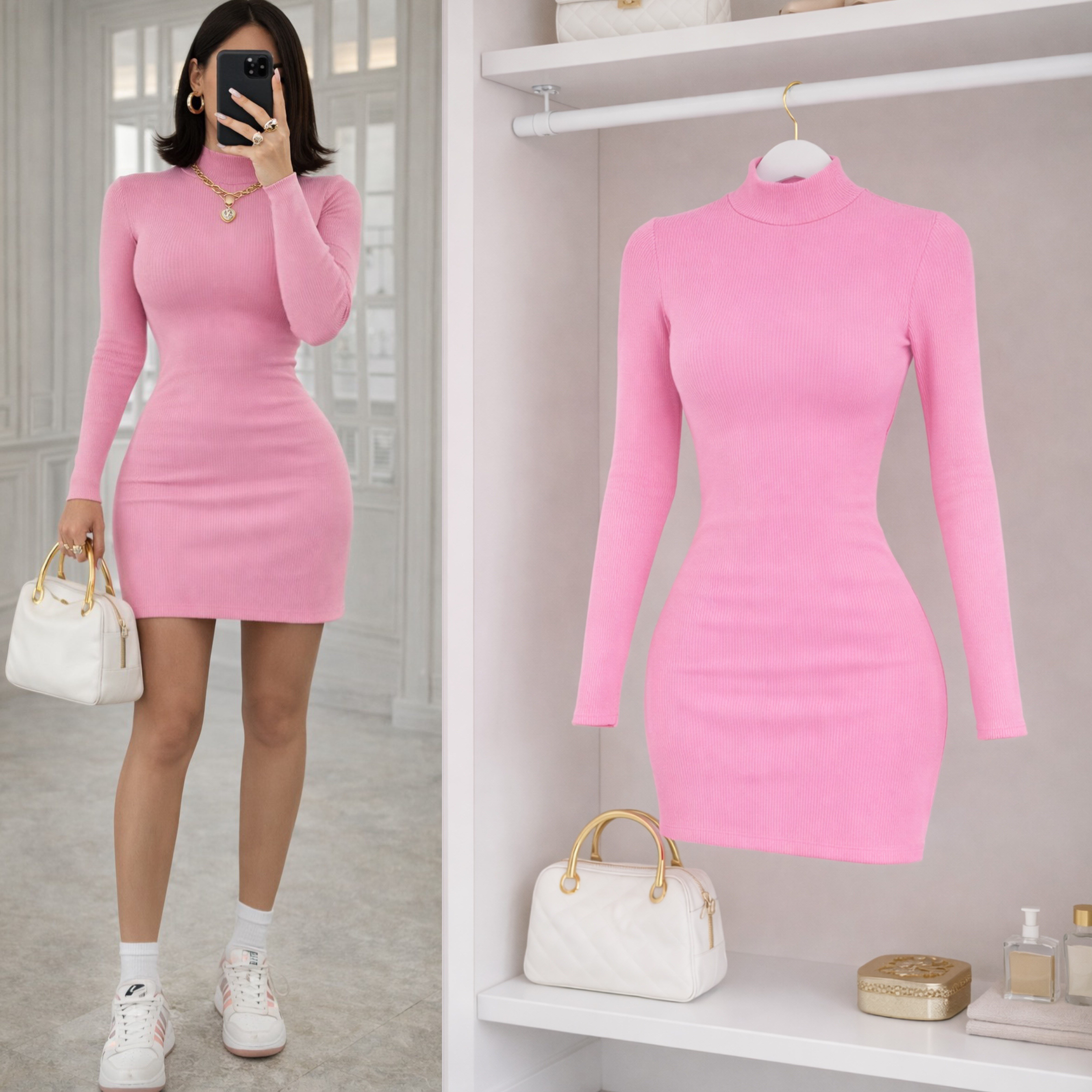 WALY FİTİLLİ DİK YAKA ELBİSE