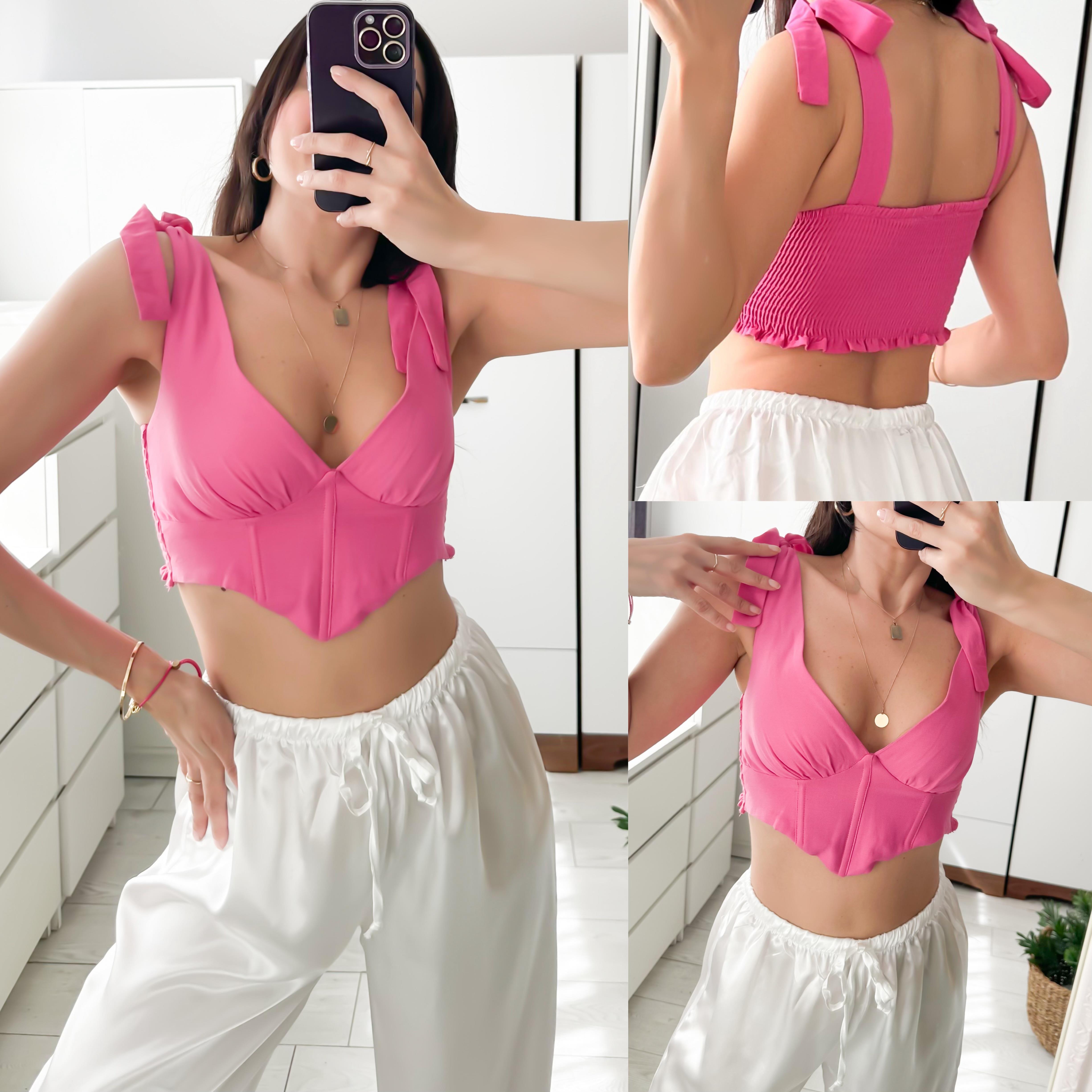 ZR BAĞLAMALI KETEN CROP TOP FUŞYA