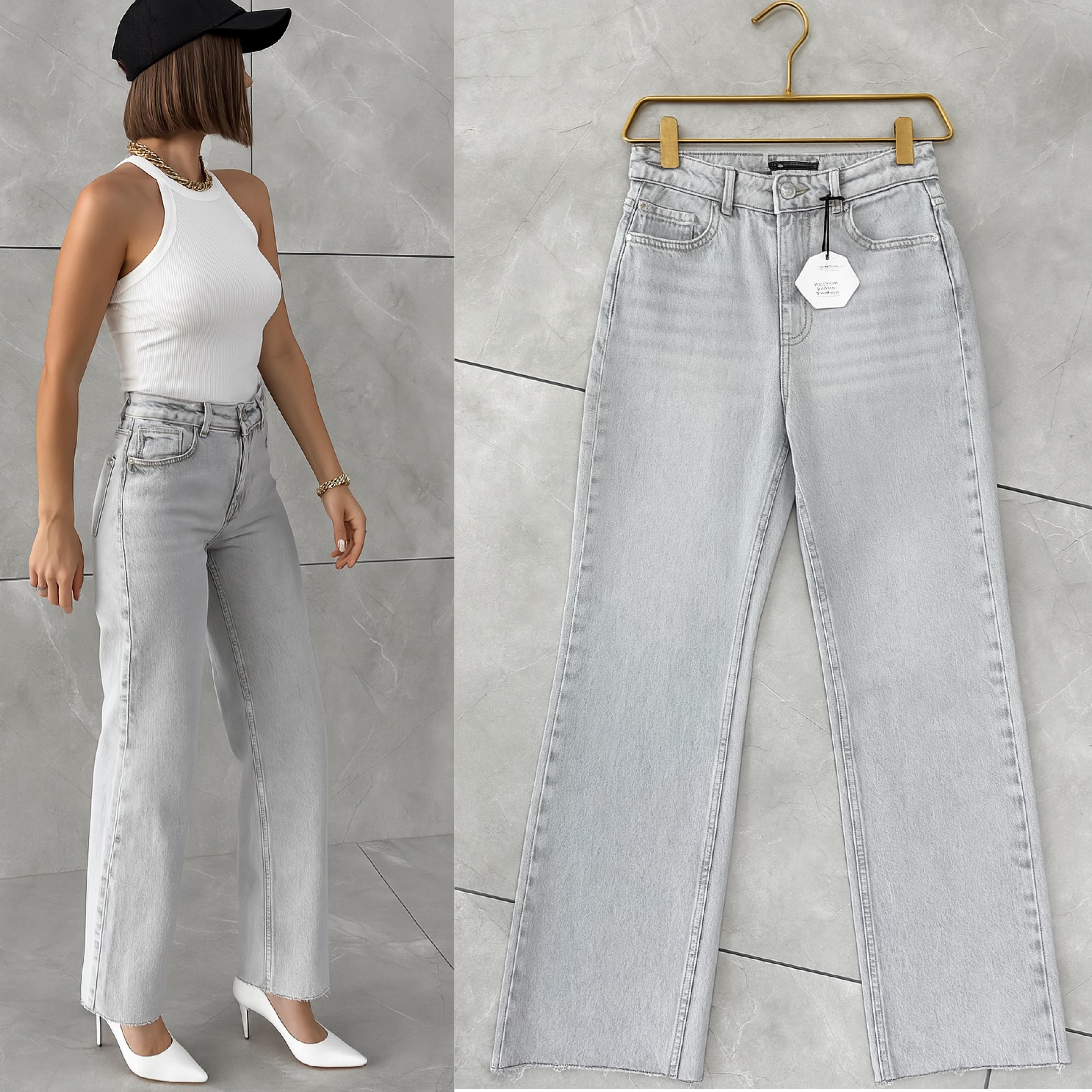 ZR ORİJİNAL MARKA WIDE LEG JEAN GREY