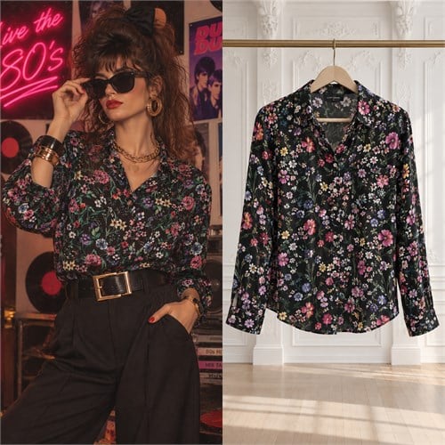 80'S VINTAGE ÇİÇEKLİ GÖMLEK 