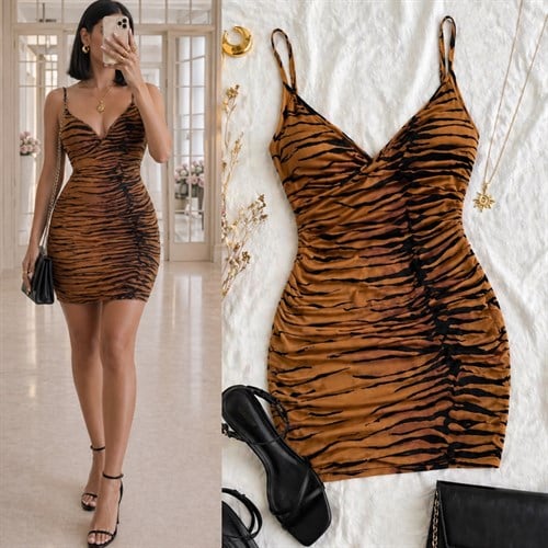 ALENDA GÖĞSÜ DOLGULU ESNEK ELBİSE