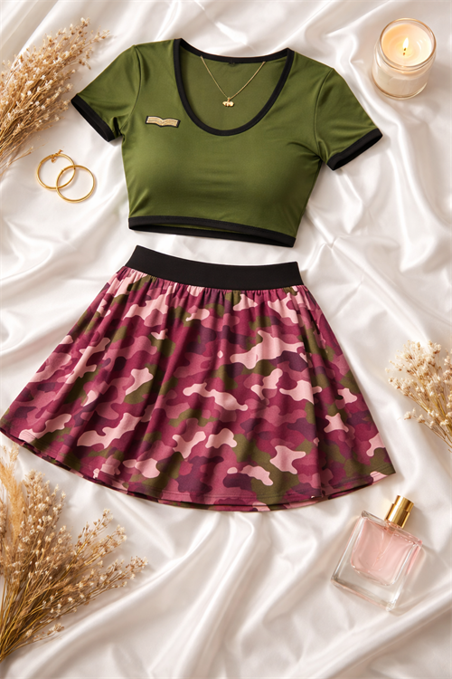 ARMY AMBLEMLİ ETEK CROP TAKIM