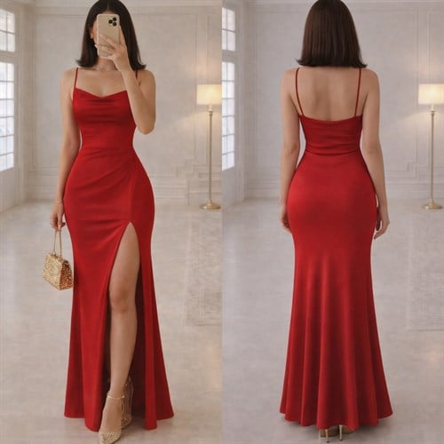 BELLA YIRTMAÇLI ESNEK SANDY ELBİSE