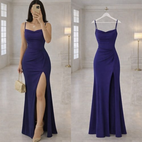 BELLA YIRTMAÇLI ESNEK SANDY ELBİSE