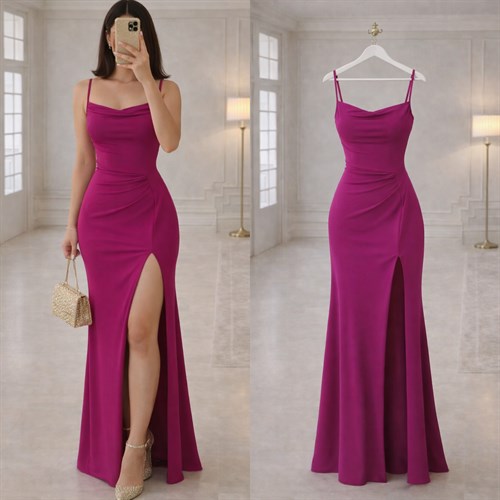 BELLA YIRTMAÇLI ESNEK SANDY ELBİSE