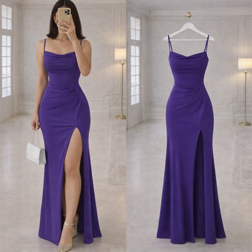 BELLA YIRTMAÇLI ESNEK SANDY ELBİSE