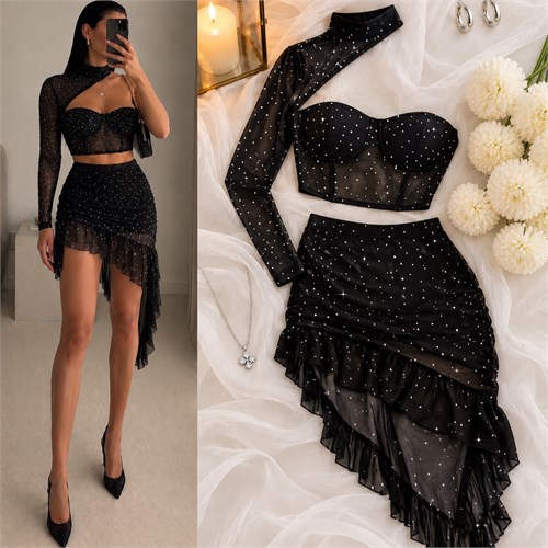 CHLOY GÖĞSÜ PEDLİ ETEĞİ ASTARLI DÖKÜLMEZ TAŞLI TAKIM
