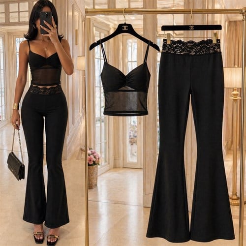 DIVVA TÜL DETAY BLUZ PANTOLON TAKIM