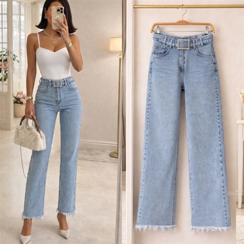 EMY IŞILTILI KEMERLİ WIDE LEG JEAN