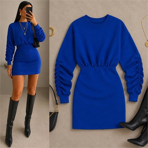 EVİTA İÇİ ŞARDONLU SWEAT ELBİSE